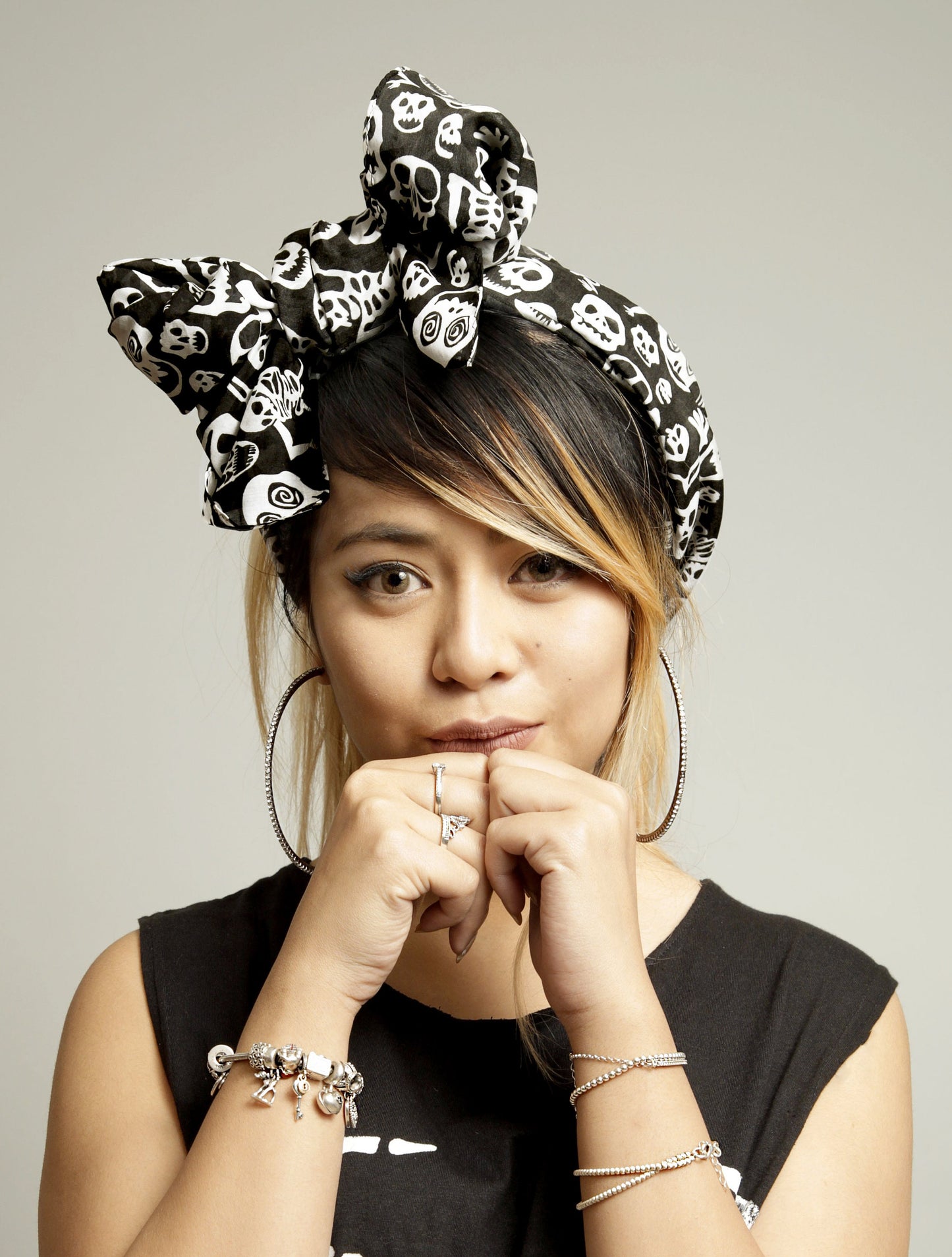 Skellington Skull scarf designer large cotton silk scarf | halloween scarf head scarf cyberpunk goth girlfriend gift