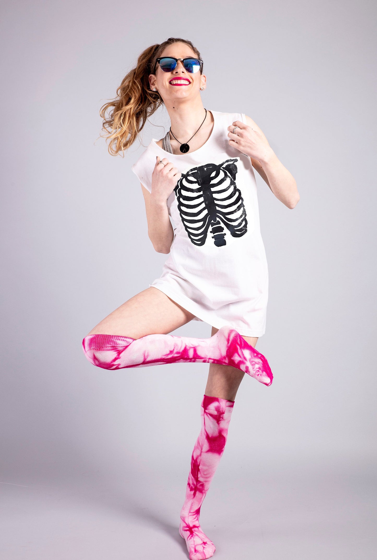 Skeleton rib cage print shirt oversize long tank top
