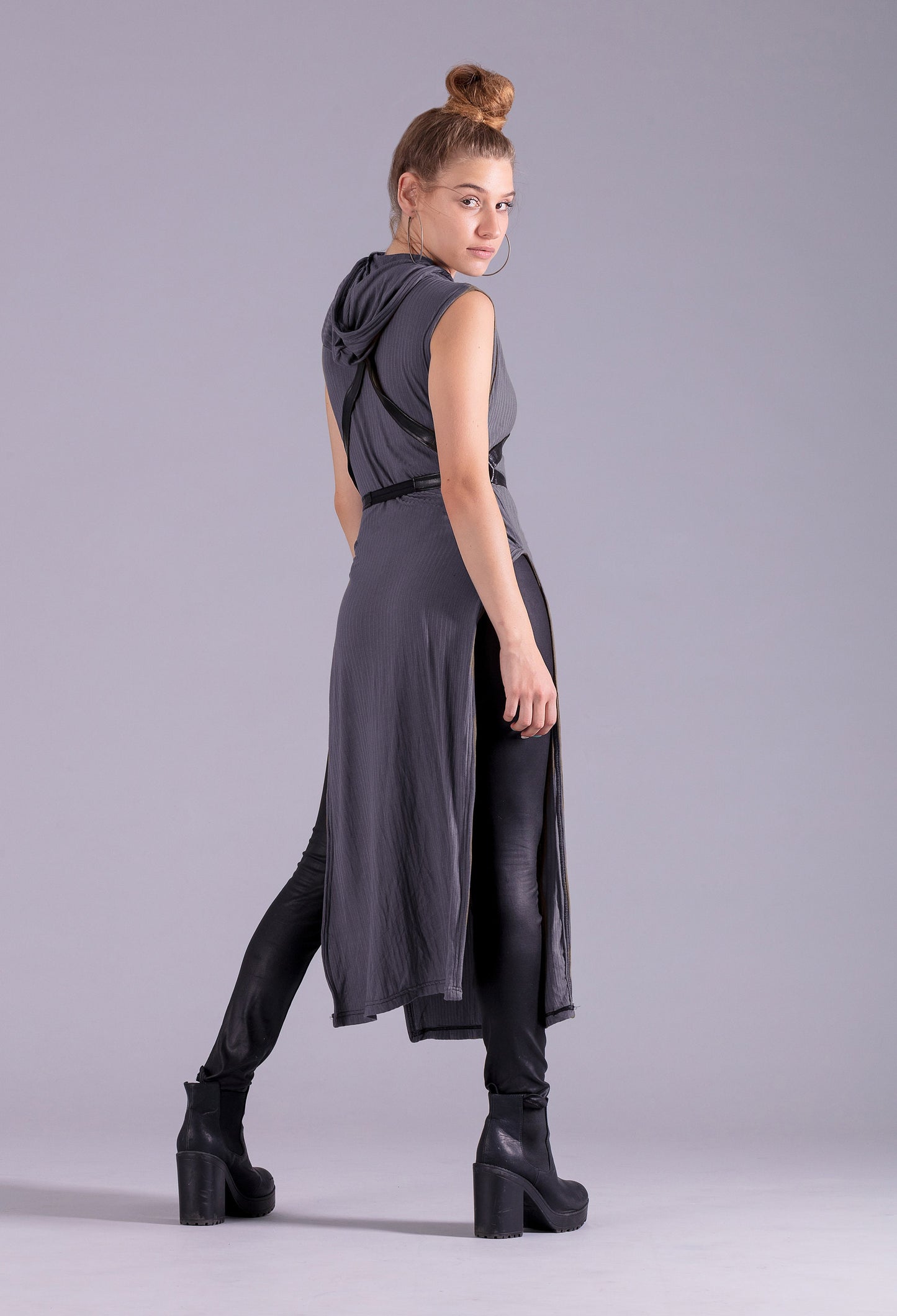 Charcoal Gray hooded tunic post apocalyptic clothing | cosplay hoodie steampunk dress | alternative clothing festival clothing |