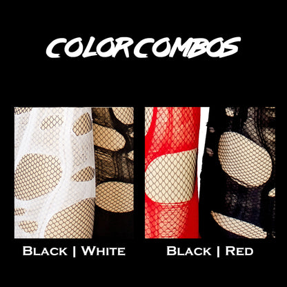 Ripped tights black red fishnet tights | distressed tights torn tights goth tights fishnet stockings fishnet leggings | punk tights