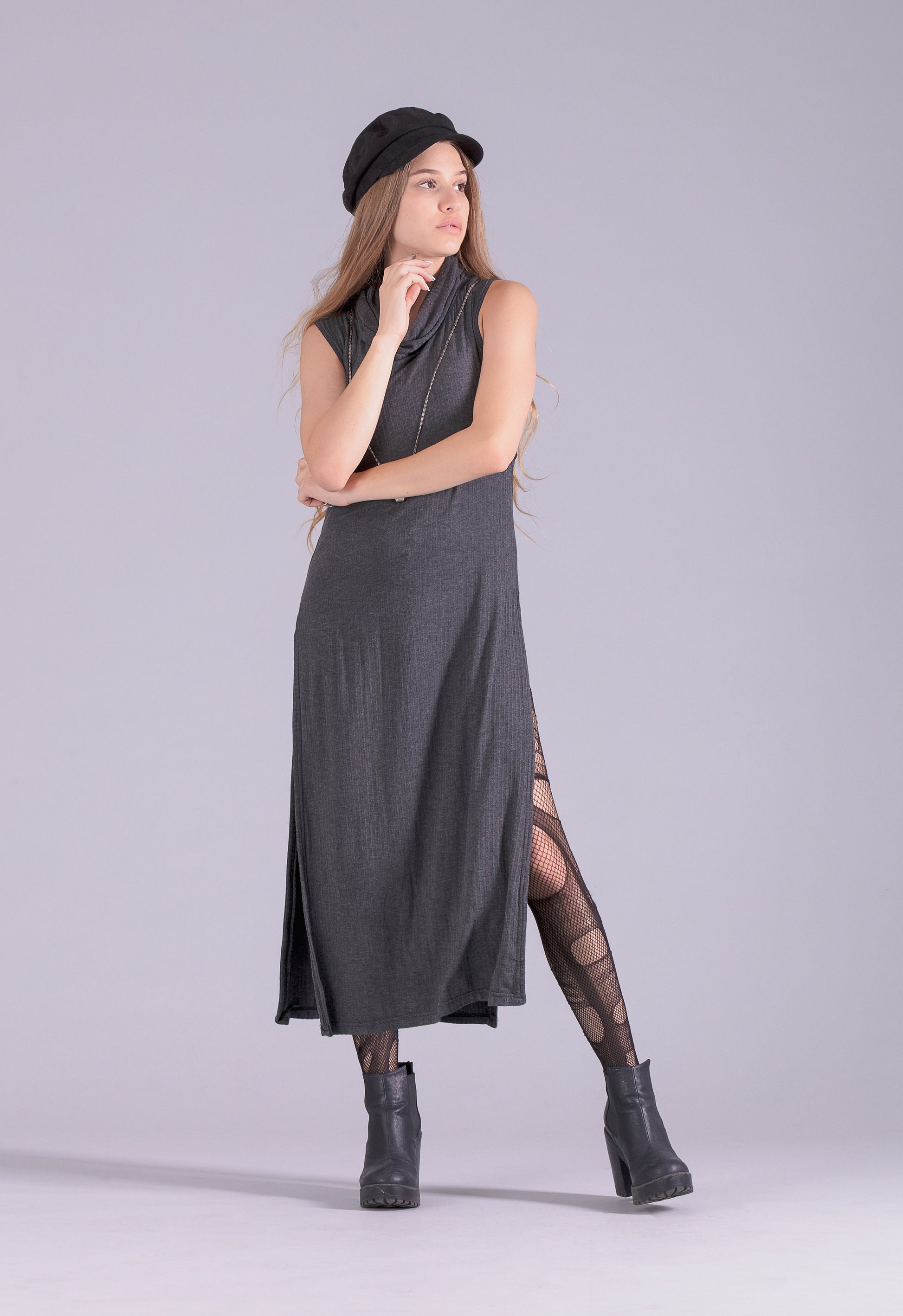 Olive green hooded tunic goth hoodie dress | post apocalyptic clothing steampunk dress | alternative clothing festival clothing