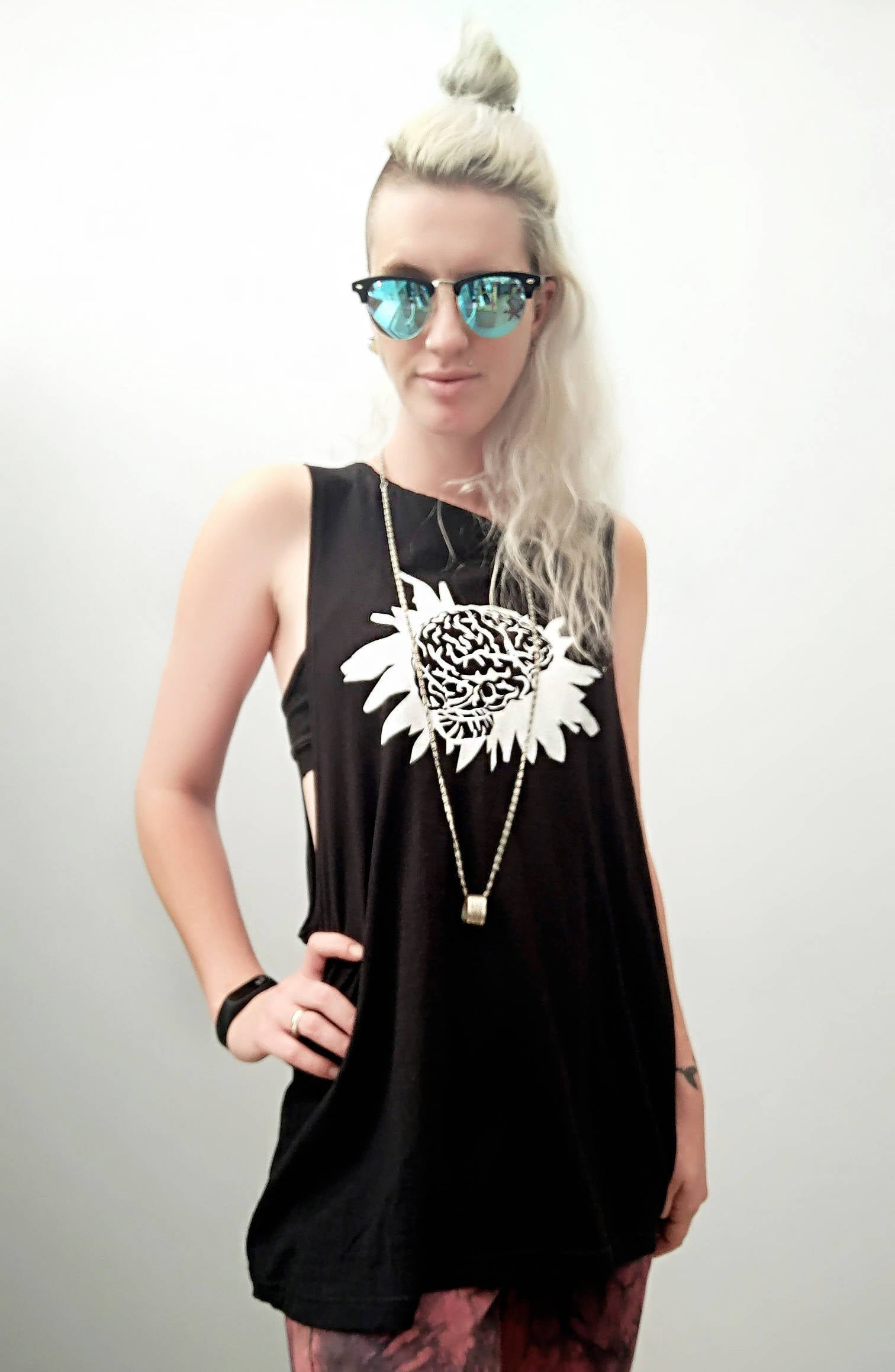 human brain print punk shirt muscle tank | horror print goth shirt graphic tee | biker shirt punk tank top