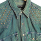 Green denim studded shirt jean shirt upcycled denim shirt | studded jeans western shirt sustainable fashion | upcycled clothing