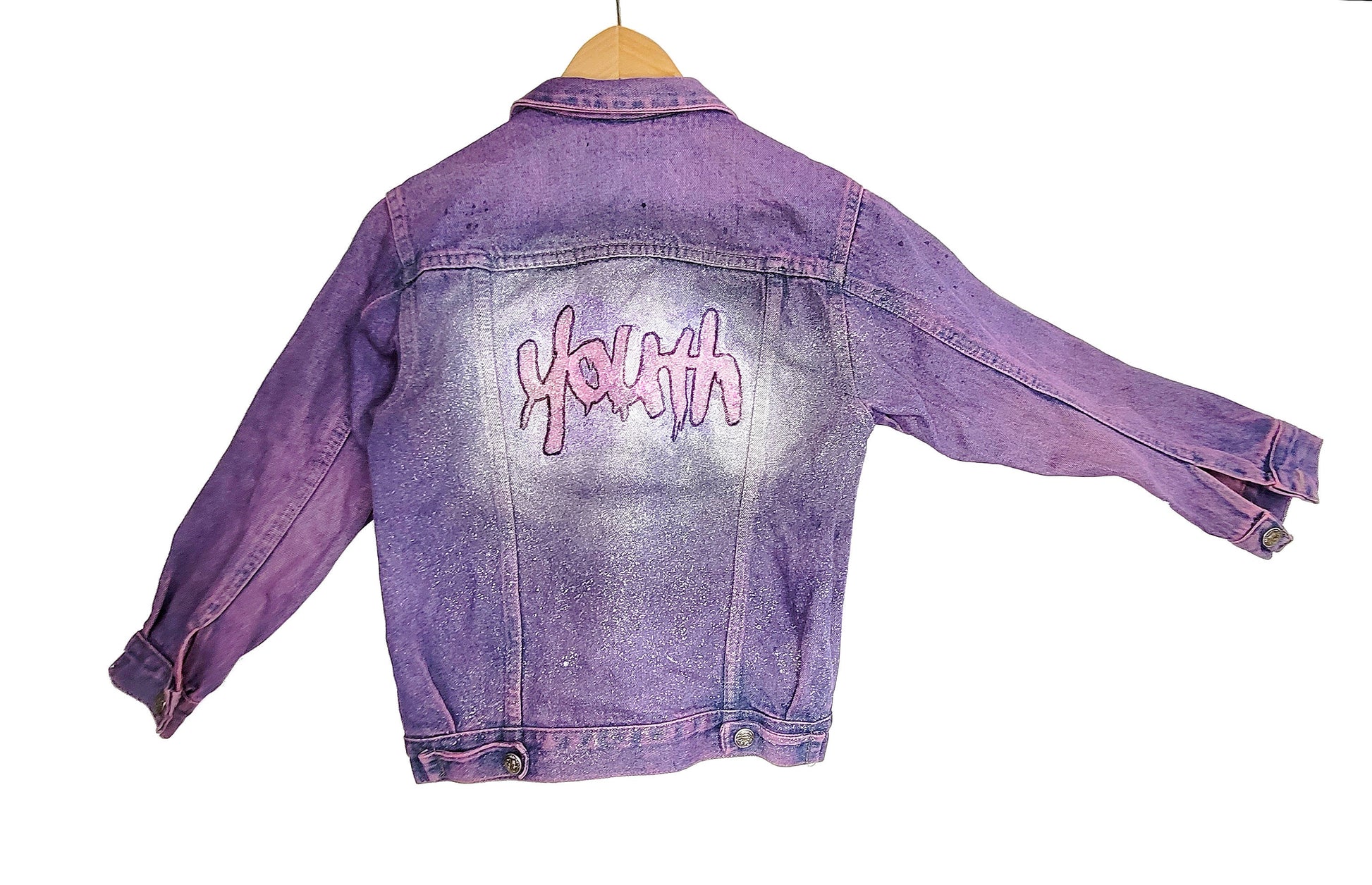 Youth glitter jacket hand painted jacket hand painted denim jacket | graffiti jacket custom denim jacket | sustainable clothing size S
