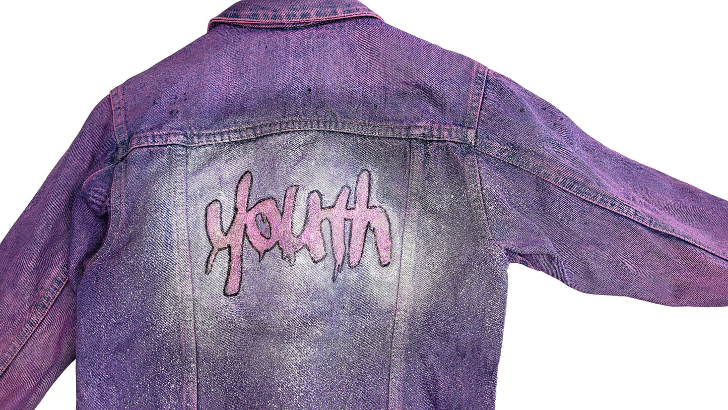 Youth glitter jacket hand painted jacket hand painted denim jacket | graffiti jacket custom denim jacket | sustainable clothing size S