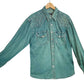Green denim studded shirt jean shirt upcycled denim shirt | studded jeans western shirt sustainable fashion | upcycled clothing