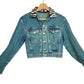 green denim jacket glitter skull studded denim jacket punk jacket | custom denim jacket hand painted denim jacket custom jean jacket size S