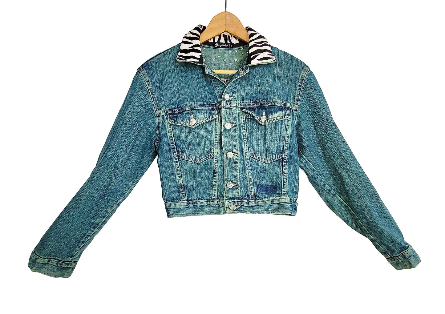 green denim jacket glitter skull studded denim jacket punk jacket | custom denim jacket hand painted denim jacket custom jean jacket size S