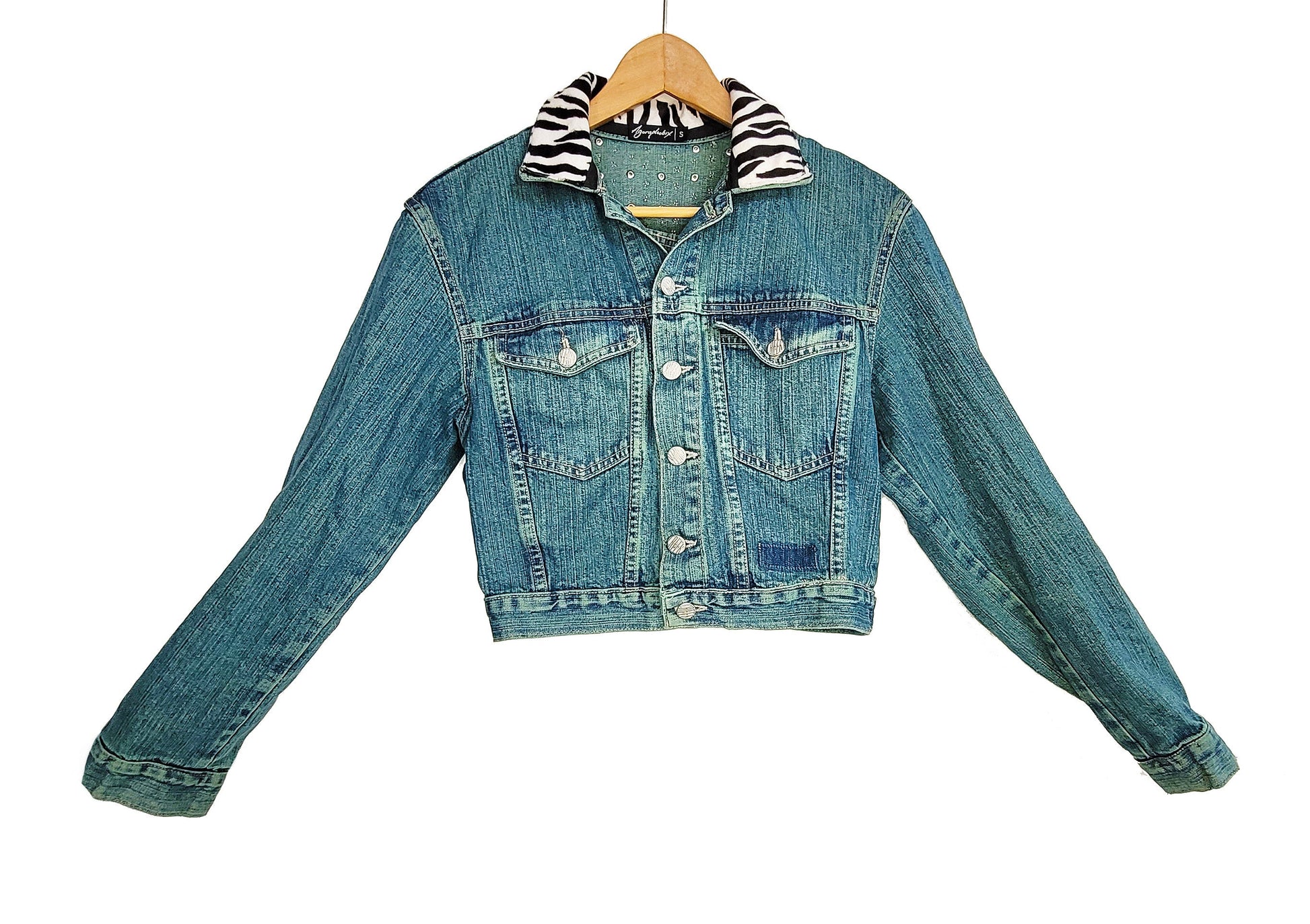 green denim jacket glitter skull studded denim jacket punk jacket | custom denim jacket hand painted denim jacket custom jean jacket size S