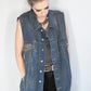 UNISEX XL Glitter n gold hand painted denim biker vest battle vest | custom denim vest soft grunge denim vest | upcycled denim punk jacket