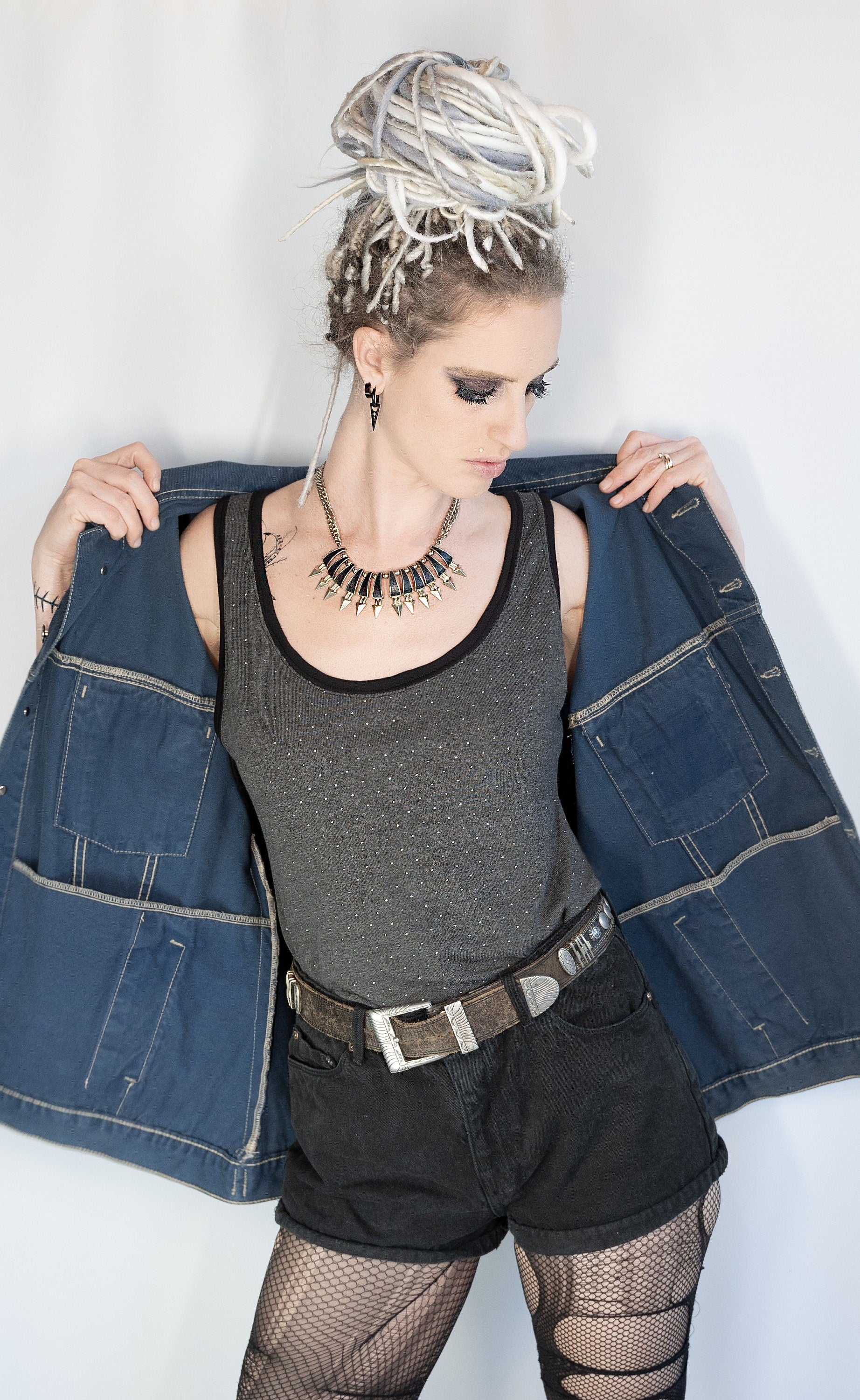 UNISEX XL Glitter n gold hand painted denim biker vest battle vest | custom denim vest soft grunge denim vest | upcycled denim punk jacket