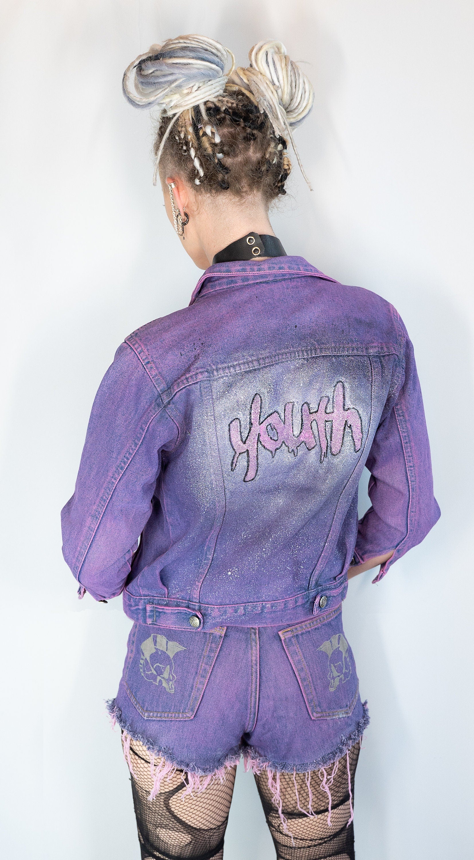 Youth glitter jacket hand painted jacket hand painted denim jacket | graffiti jacket custom denim jacket | sustainable clothing size S