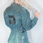 green denim jacket glitter skull studded denim jacket punk jacket | custom denim jacket hand painted denim jacket custom jean jacket size S