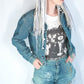 green denim jacket glitter skull studded denim jacket punk jacket | custom denim jacket hand painted denim jacket custom jean jacket size S