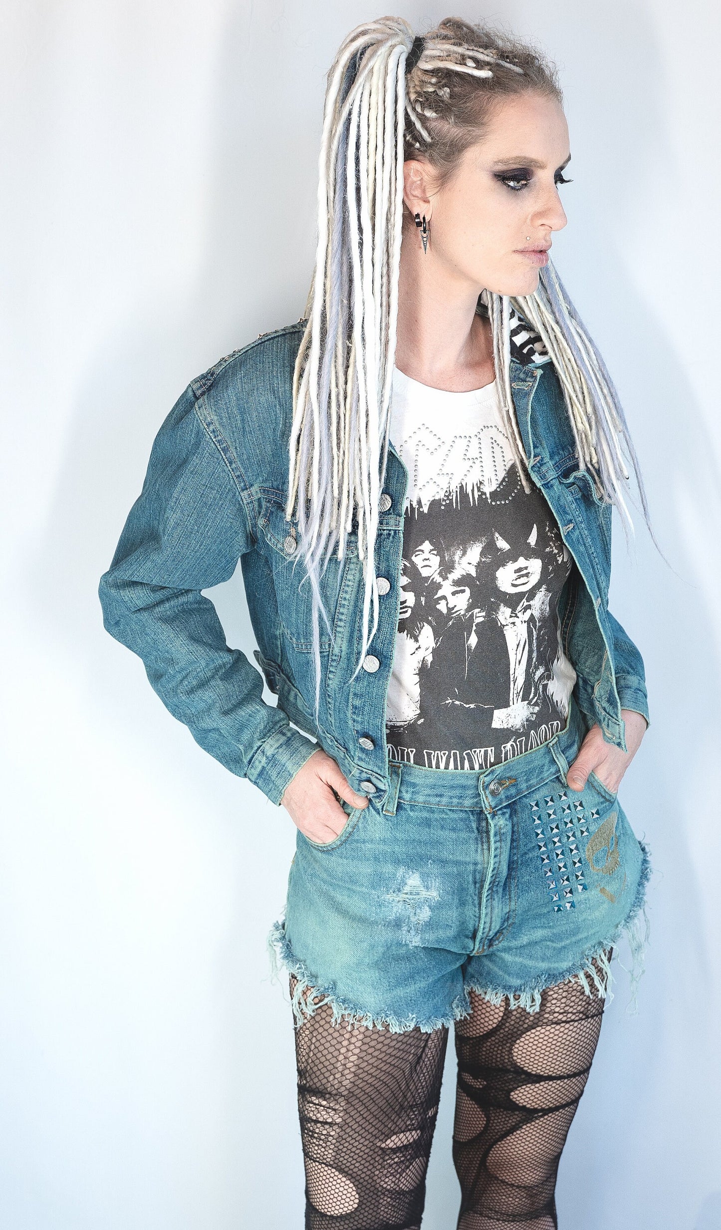 green denim jacket glitter skull studded denim jacket punk jacket | custom denim jacket hand painted denim jacket custom jean jacket size S