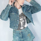 green denim jacket glitter skull studded denim jacket punk jacket | custom denim jacket hand painted denim jacket custom jean jacket size S