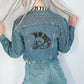 green denim jacket glitter skull studded denim jacket punk jacket | custom denim jacket hand painted denim jacket custom jean jacket size S