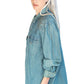 Green denim studded shirt jean shirt upcycled denim shirt | studded jeans western shirt sustainable fashion | upcycled clothing