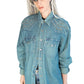 Green denim studded shirt jean shirt upcycled denim shirt | studded jeans western shirt sustainable fashion | upcycled clothing