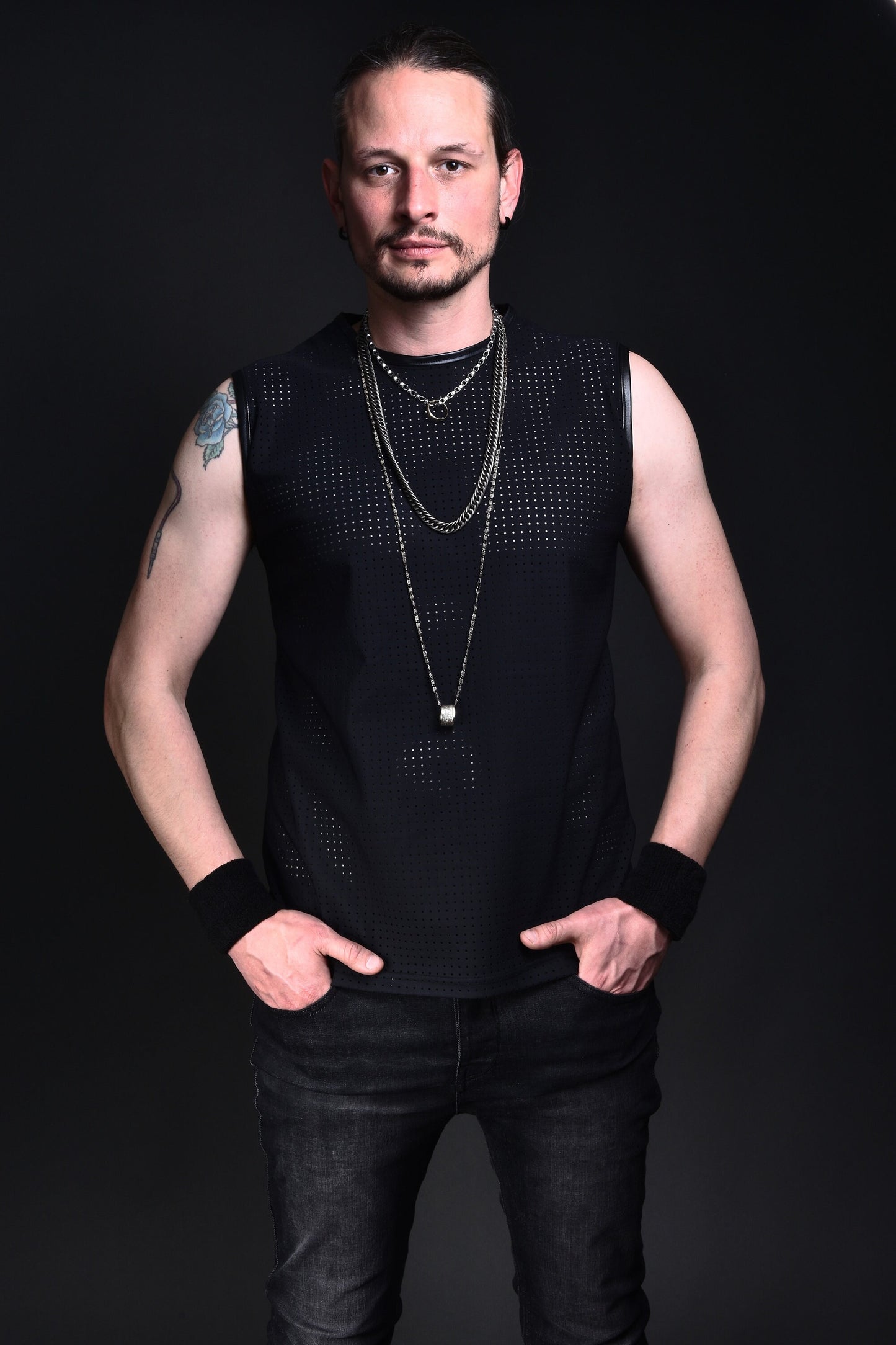 Unisex fishnet top neoprene top goth tank top fishnet shirt | mesh top see through top black mesh shirt muscle top