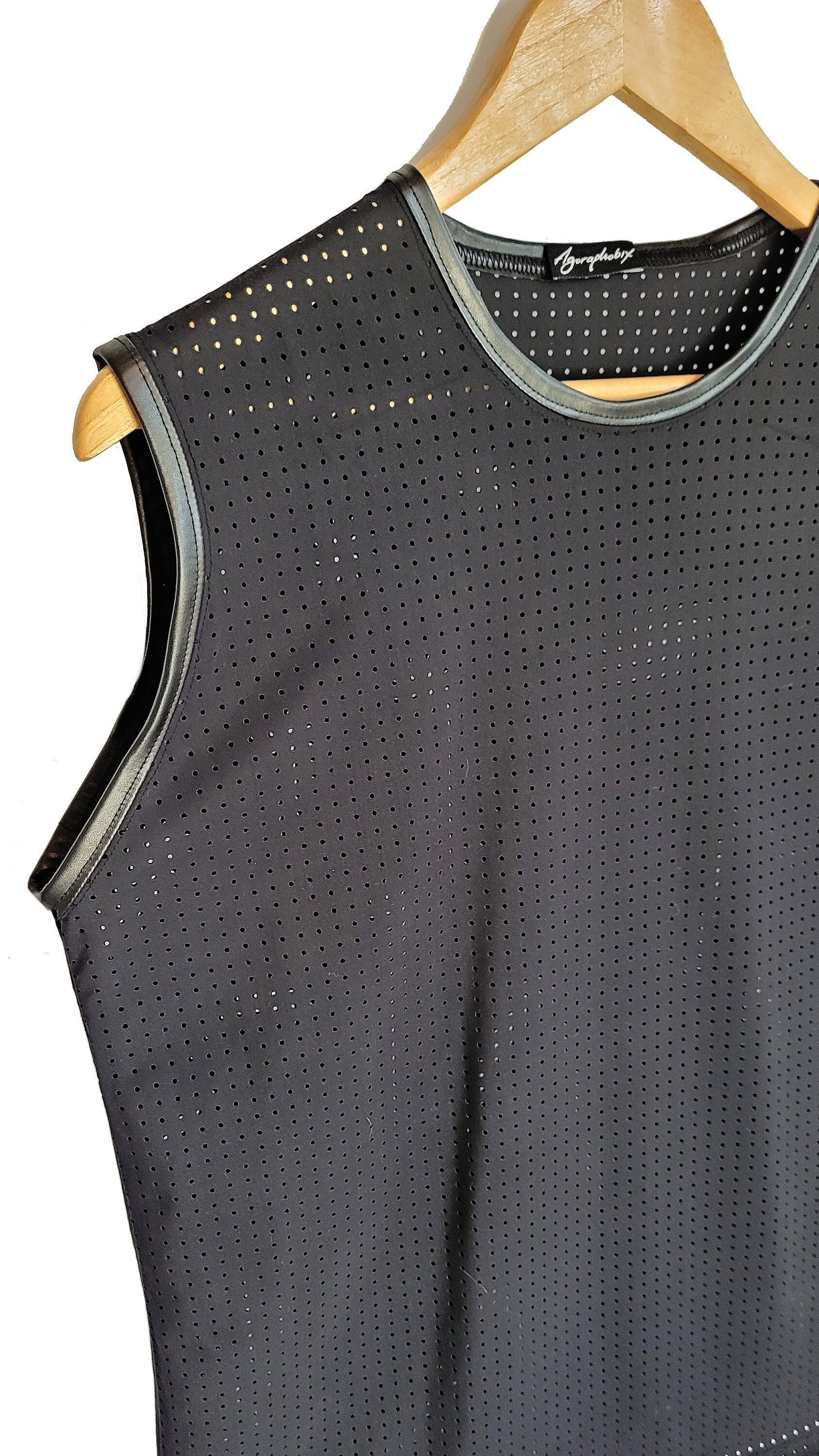 Unisex fishnet top neoprene top goth tank top fishnet shirt | mesh top see through top black mesh shirt muscle top