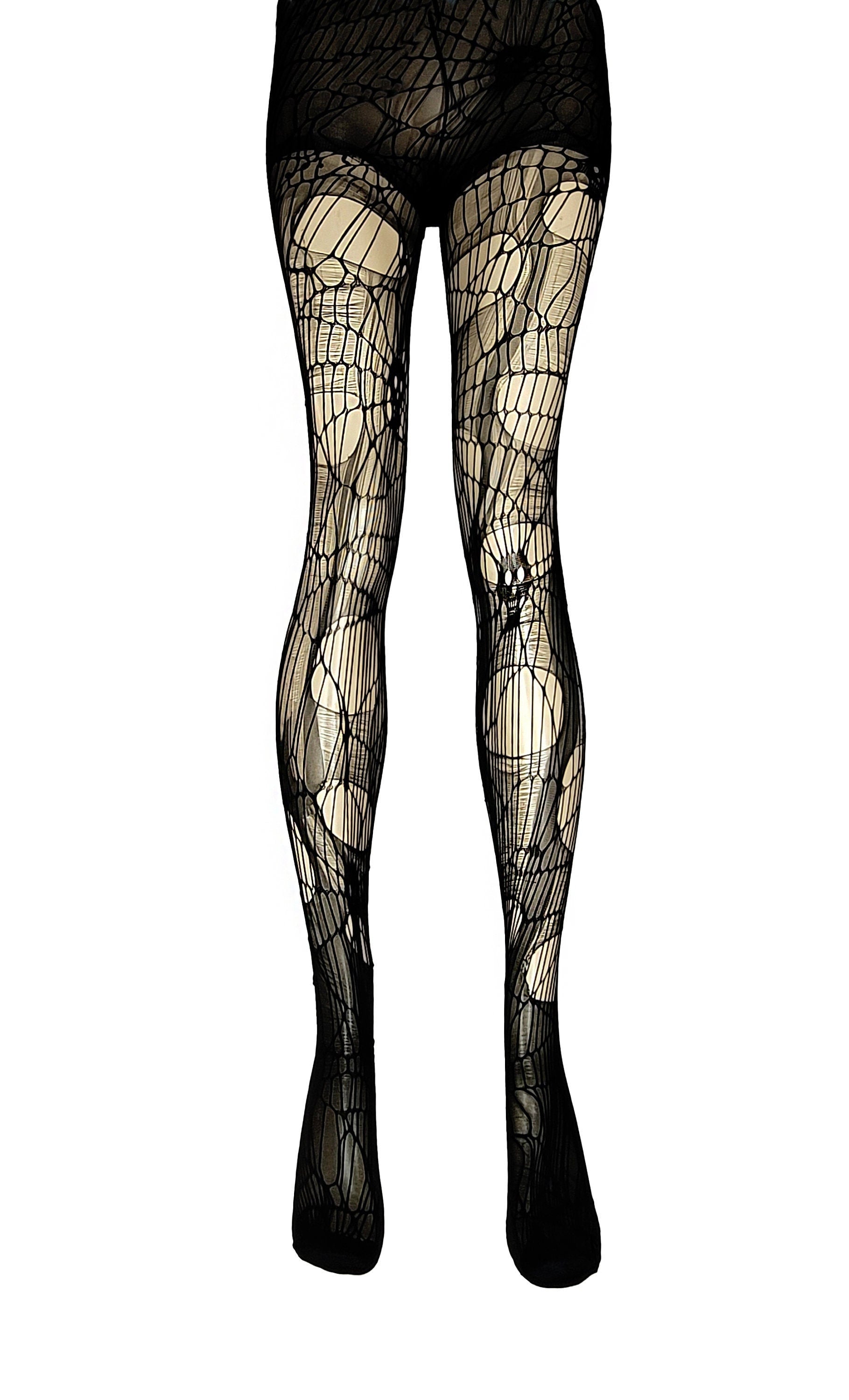 Plus Size Skull Ripped Tights Goth Fishnet Tights Dark Witchy Leggings Alternative Grunge Edgy Tattered Stockings