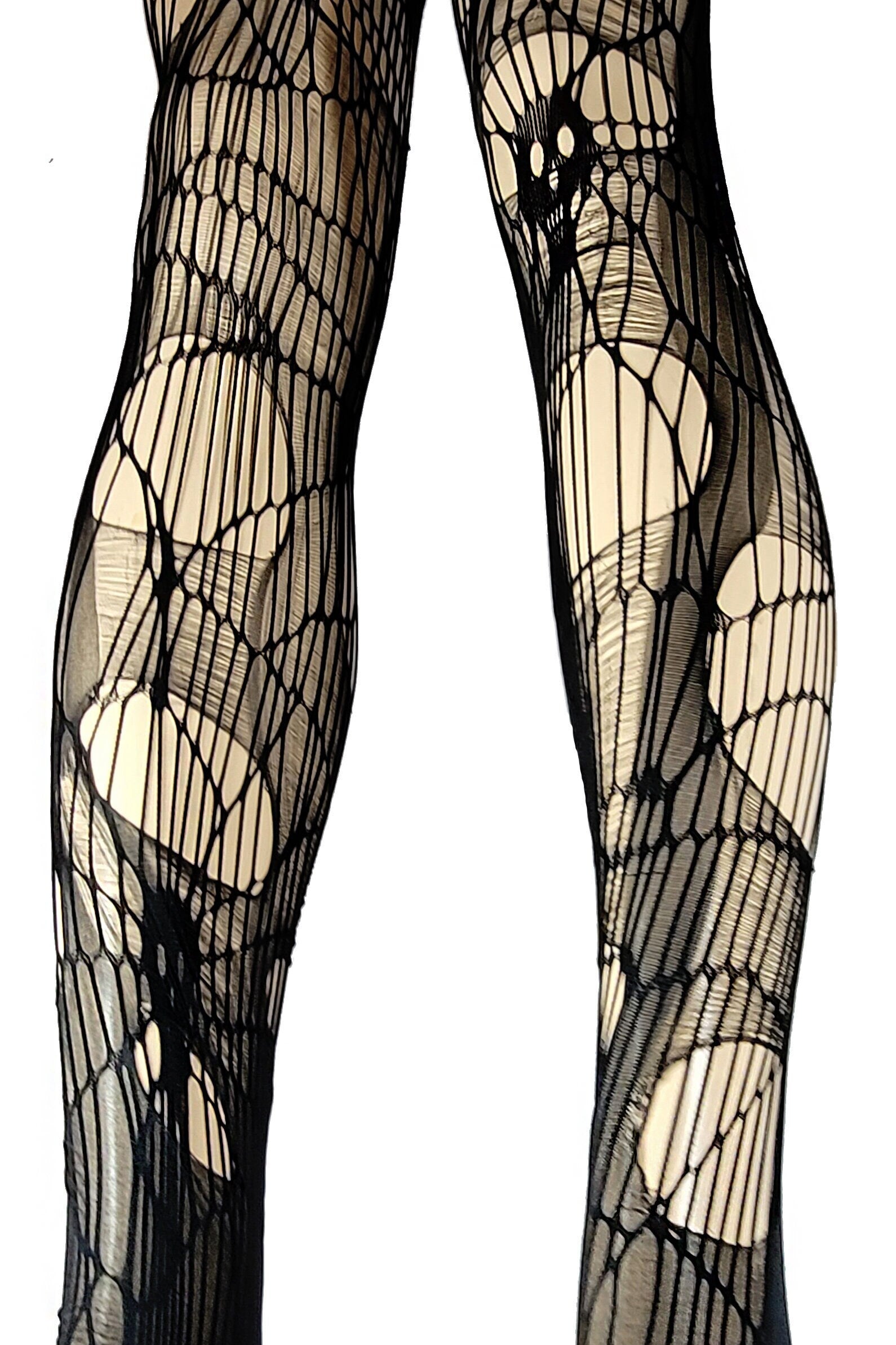 Plus Size Skull Ripped Tights Goth Fishnet Tights Dark Witchy Leggings Alternative Grunge Edgy Tattered Stockings