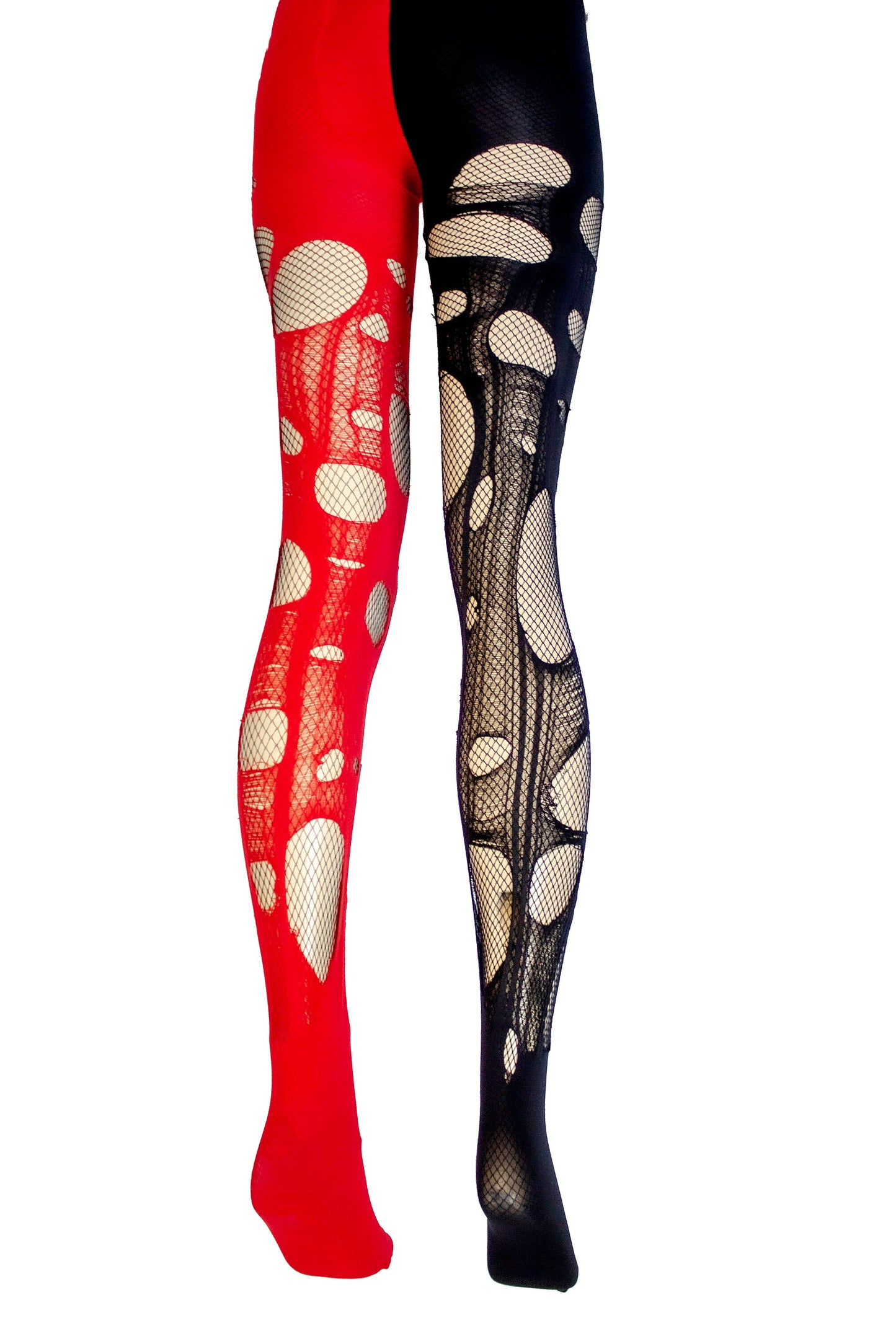 Ripped tights black red fishnet tights | distressed tights torn tights goth tights fishnet stockings fishnet leggings | punk tights