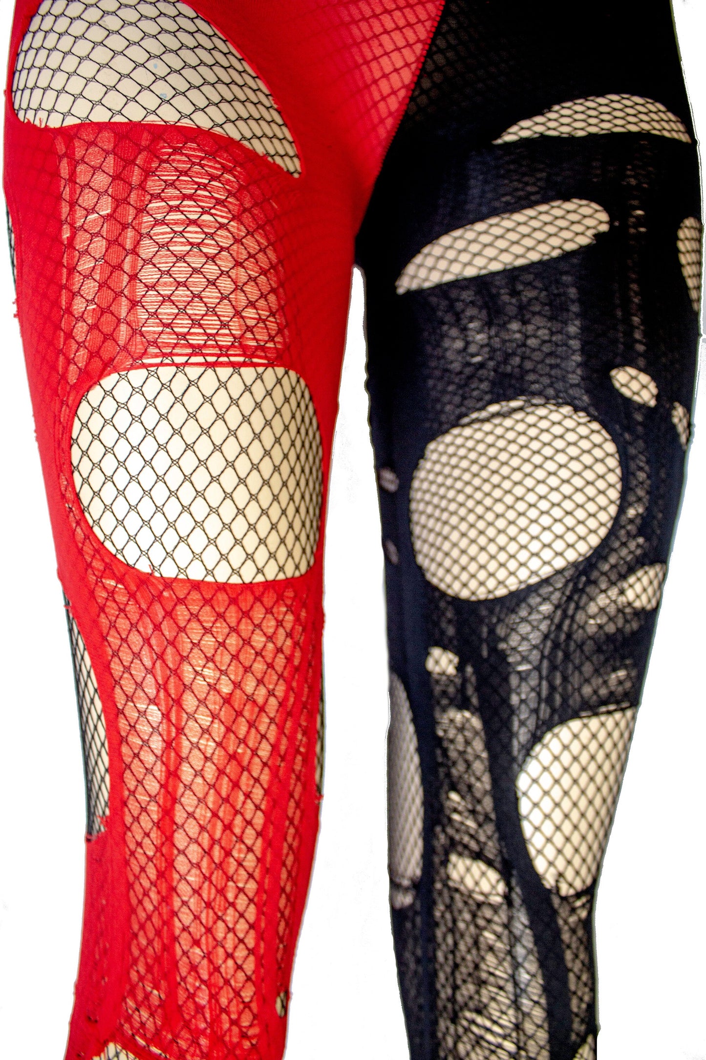 Ripped tights black red fishnet tights | distressed tights torn tights goth tights fishnet stockings fishnet leggings | punk tights