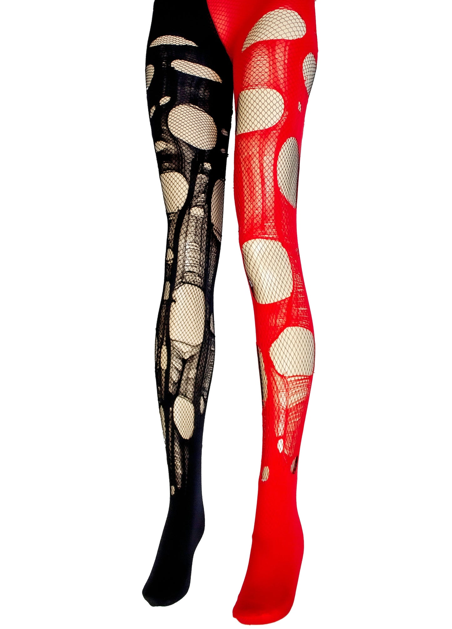 Ripped tights black red fishnet tights | distressed tights torn tights goth tights fishnet stockings fishnet leggings | punk tights
