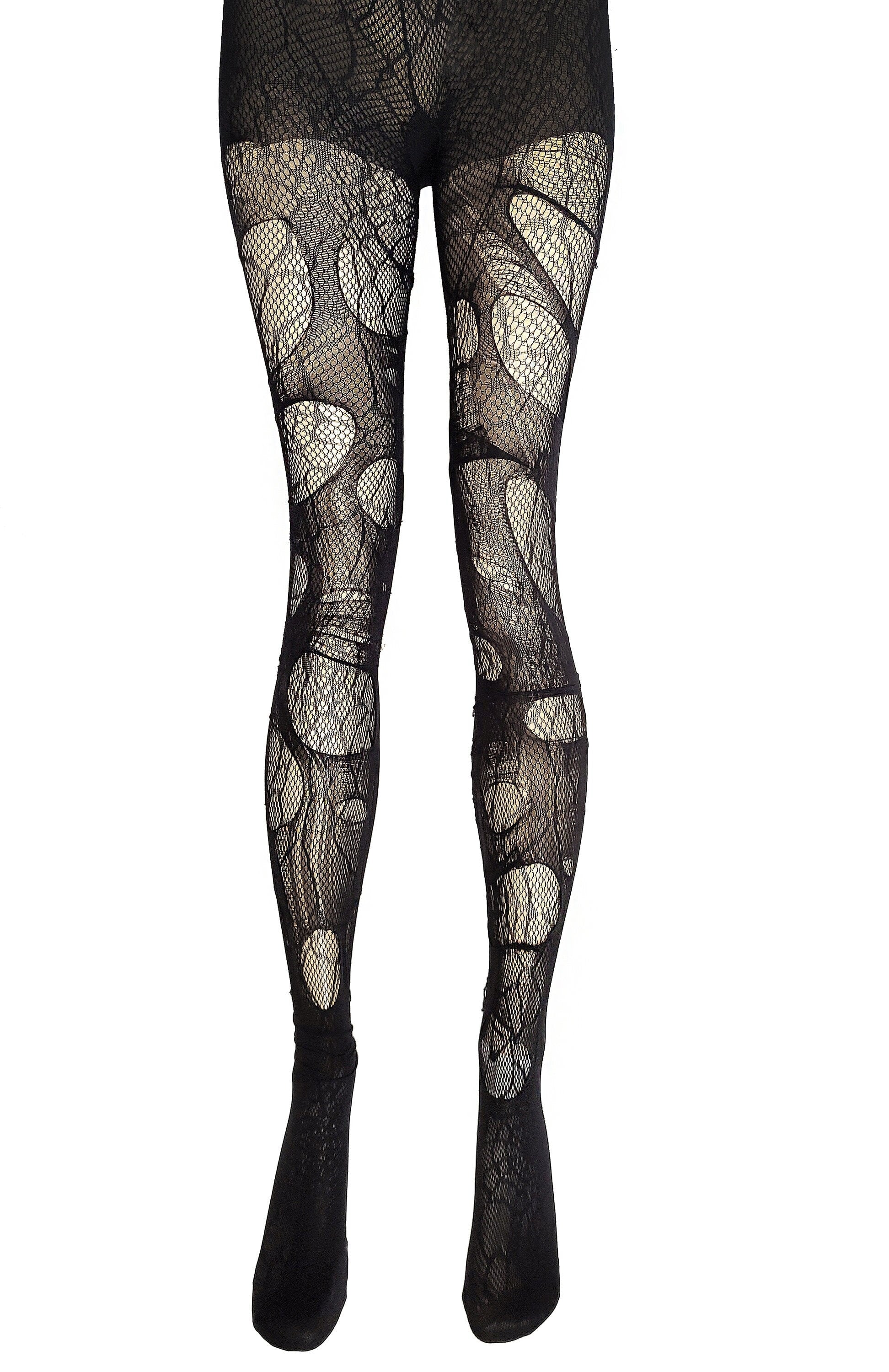 Spiderweb Tights Black Ripped Fishnet Tights Witchy Goth Leggings Gothic Rock Alternative Distressed Stockings