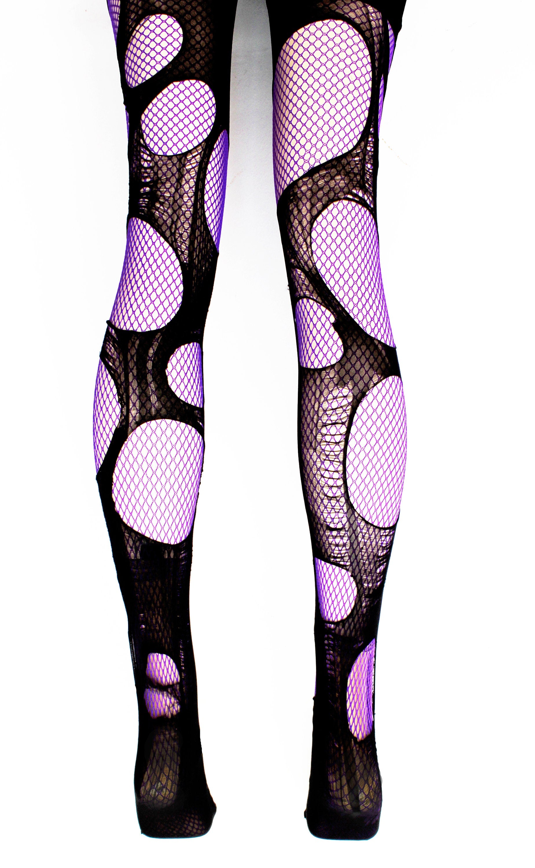 punk tights Purple / Black ripped tights tattered & torn fishnet tights | cut leggings gothic leggings | ripped leggings fishnet leggings