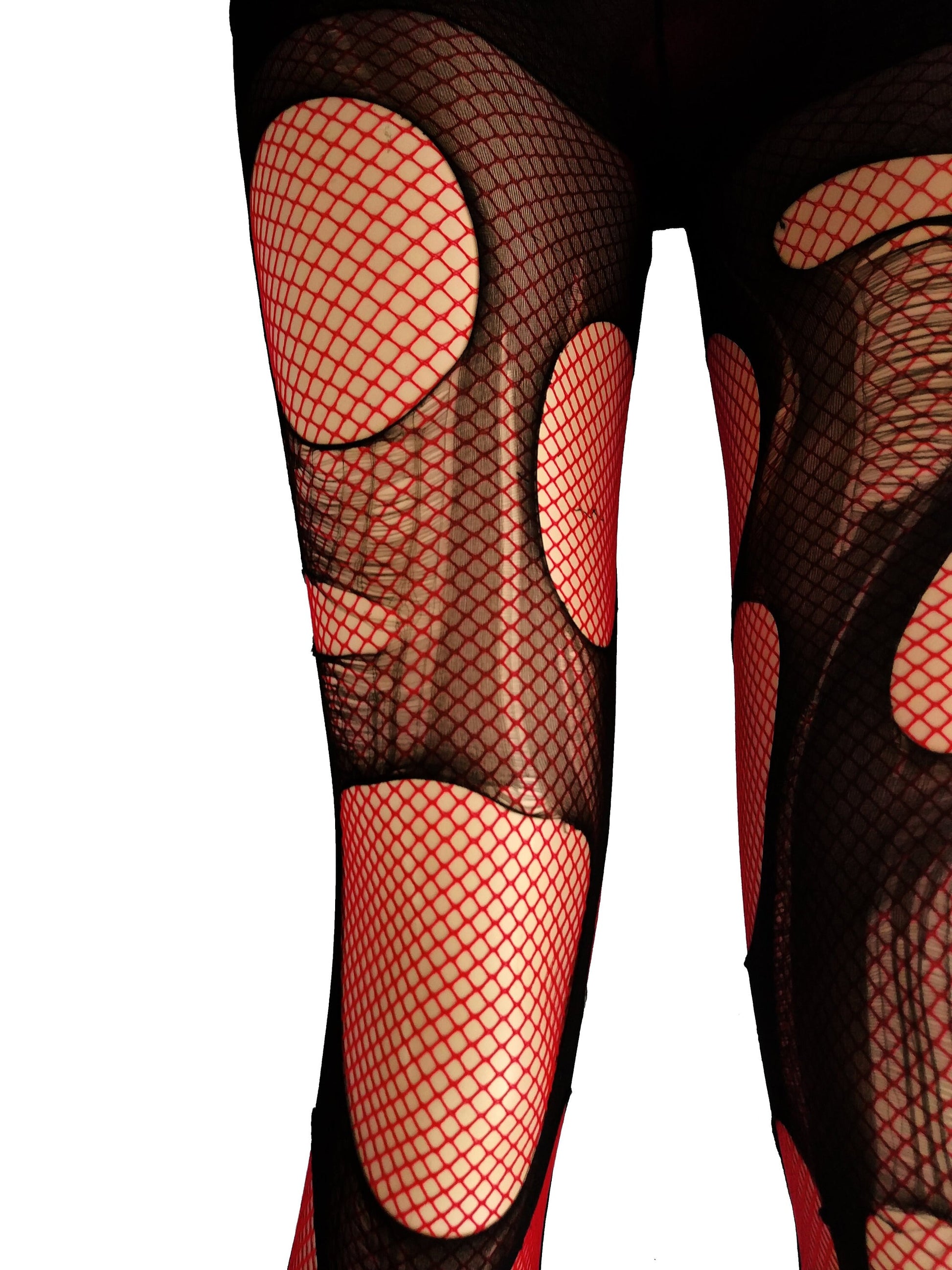 Red black fishnet tights fishnet stockings double layered tattered & torn tights fishnet leggings | goth tights punk fishnets