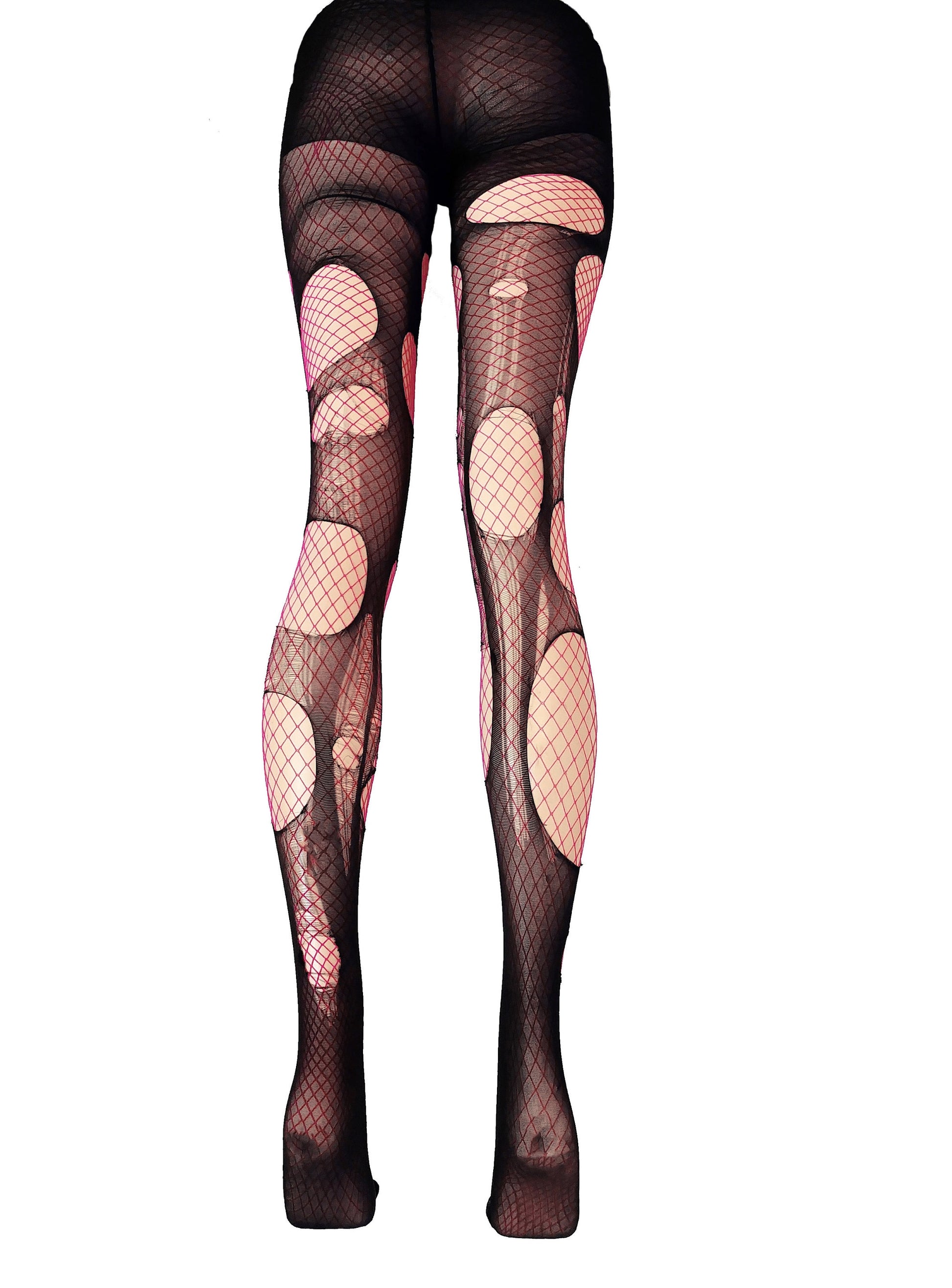 Accessorize Agoraphobix fishnet tights pink double layered tattered & torn tights fishnet leggings