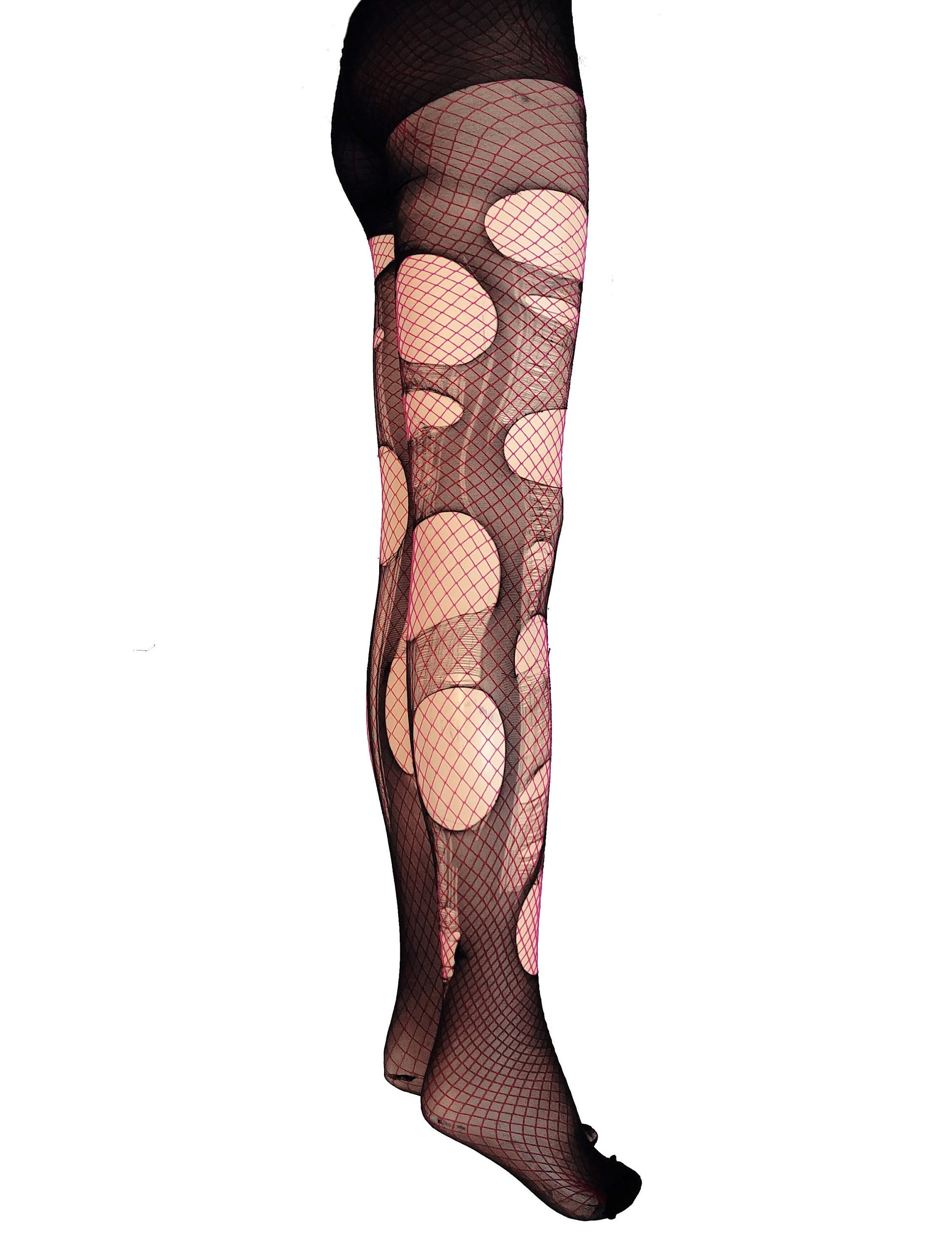 Accessorize Agoraphobix fishnet tights pink double layered tattered & torn tights fishnet leggings