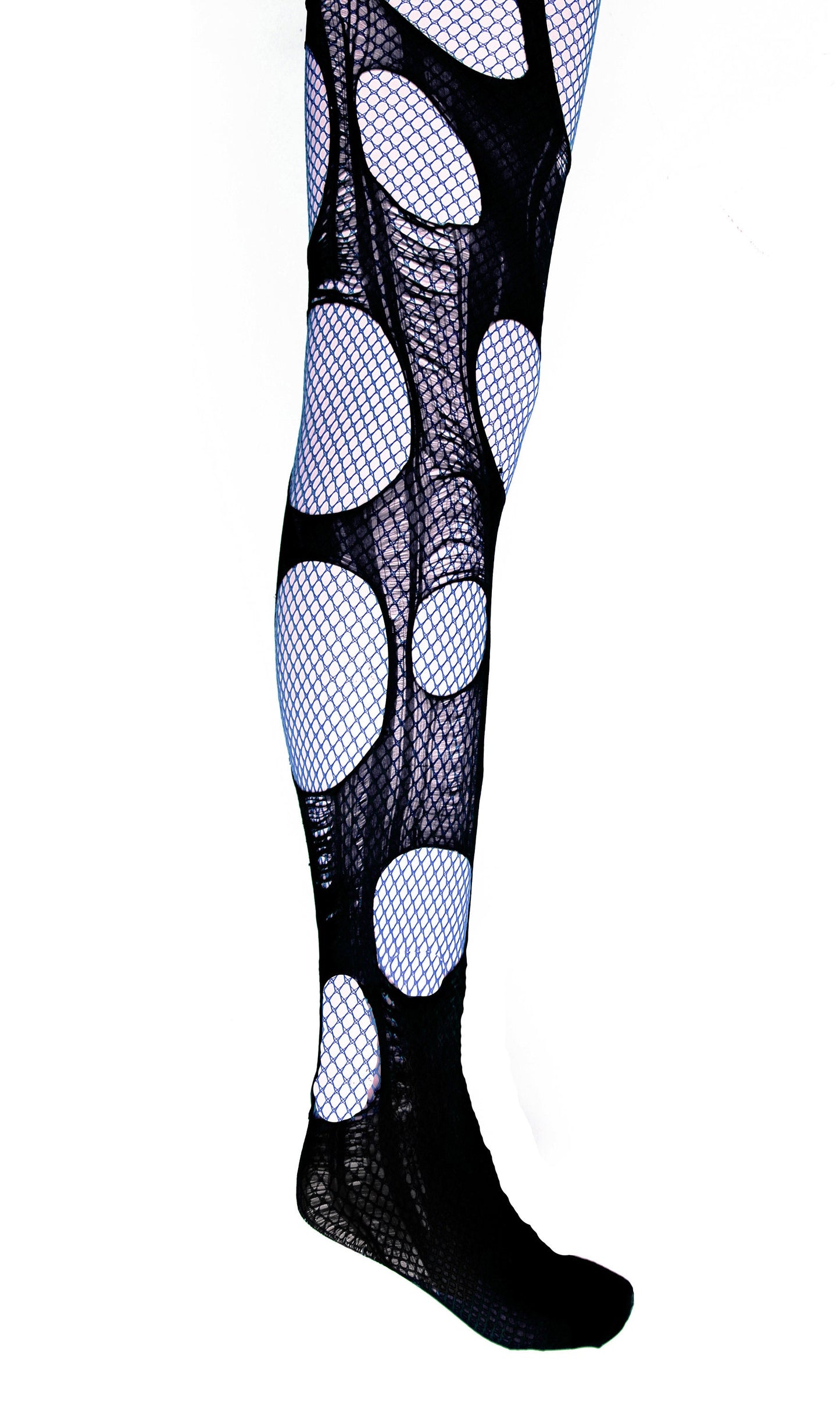 baby blue and black double layered torn fishnet stockings black fishnet tights fishnet leggings goth tights