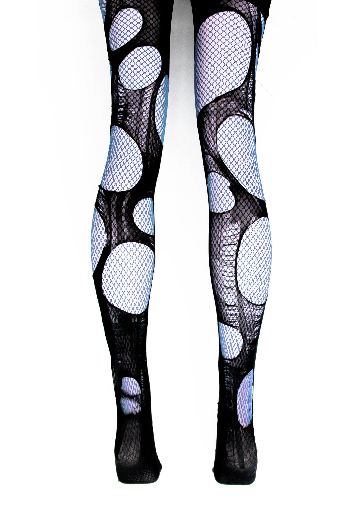 baby blue and black double layered torn fishnet stockings black fishnet tights fishnet leggings goth tights