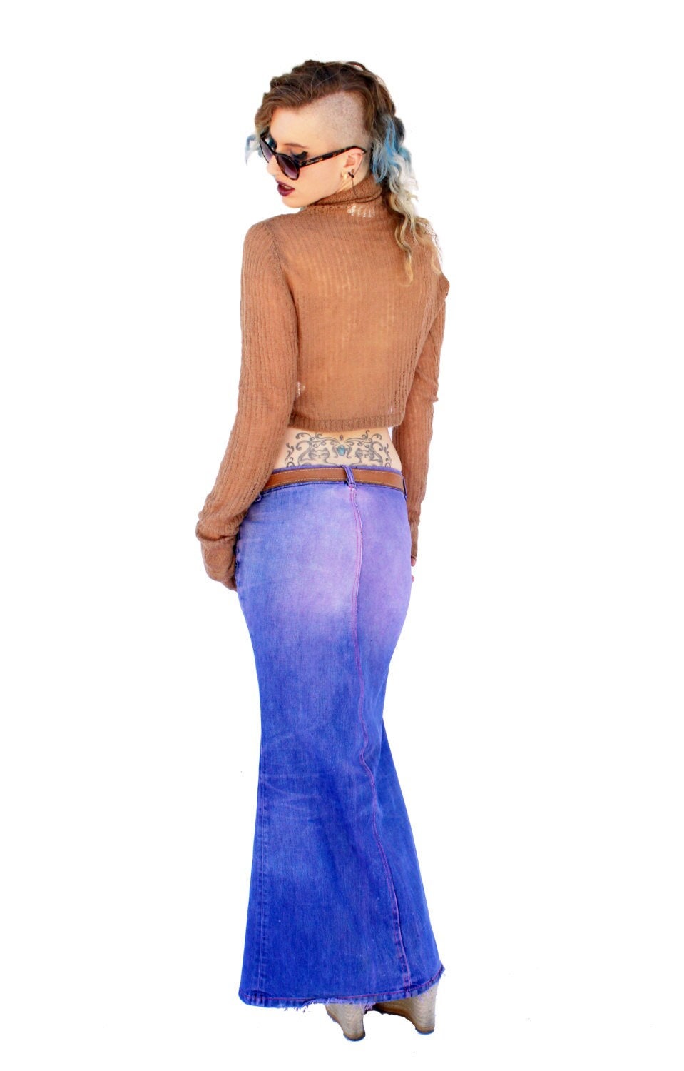 SALE purple denim dip dye maxi denim skirt mermaid skirt jean skirt | boho skirt long skirt Maxi skirt | long denim skirt Size S