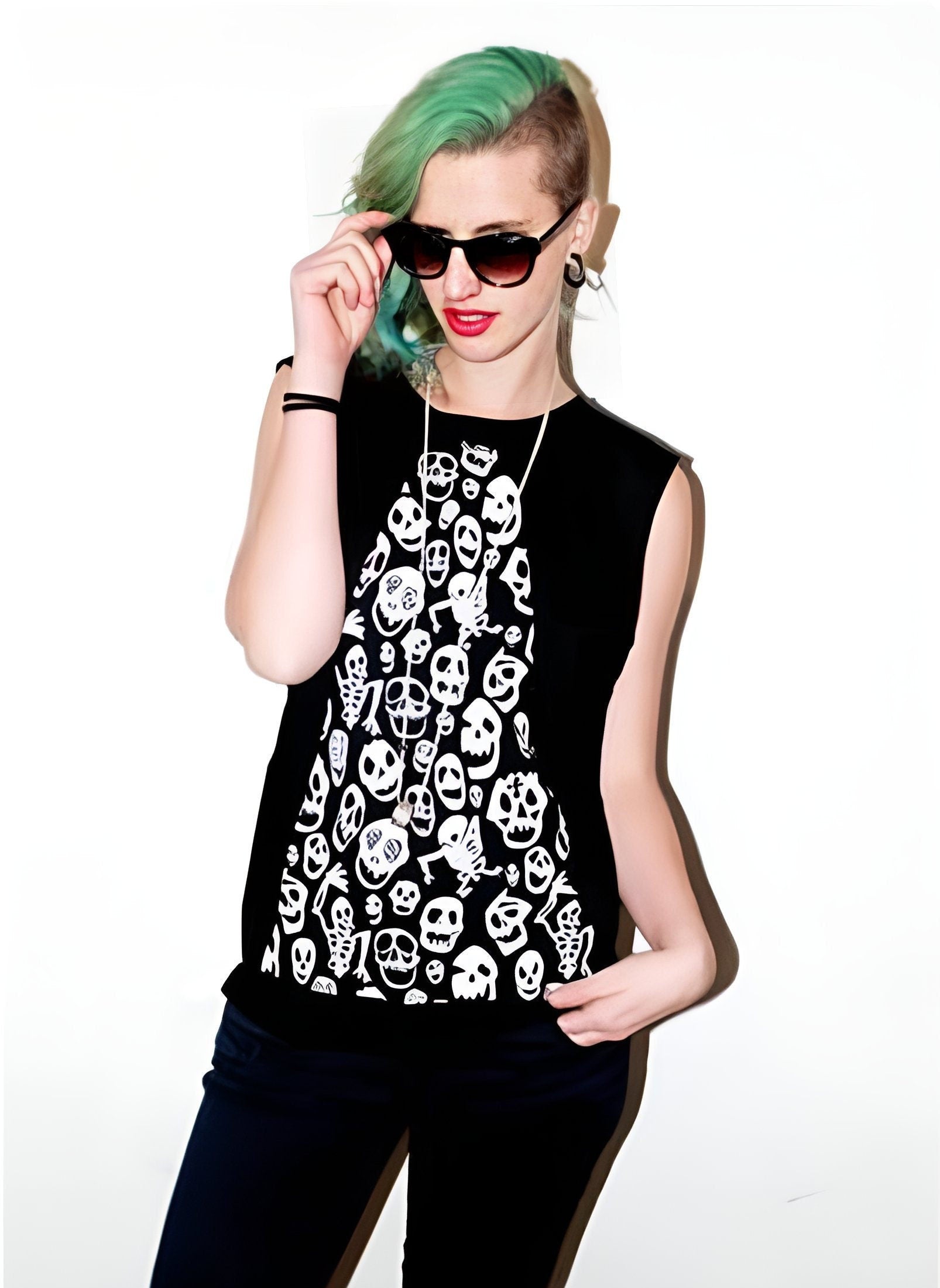 skull horror print goth tank top womens muscle tank | skull print biker shirt | skeleton print skeleton tshirt