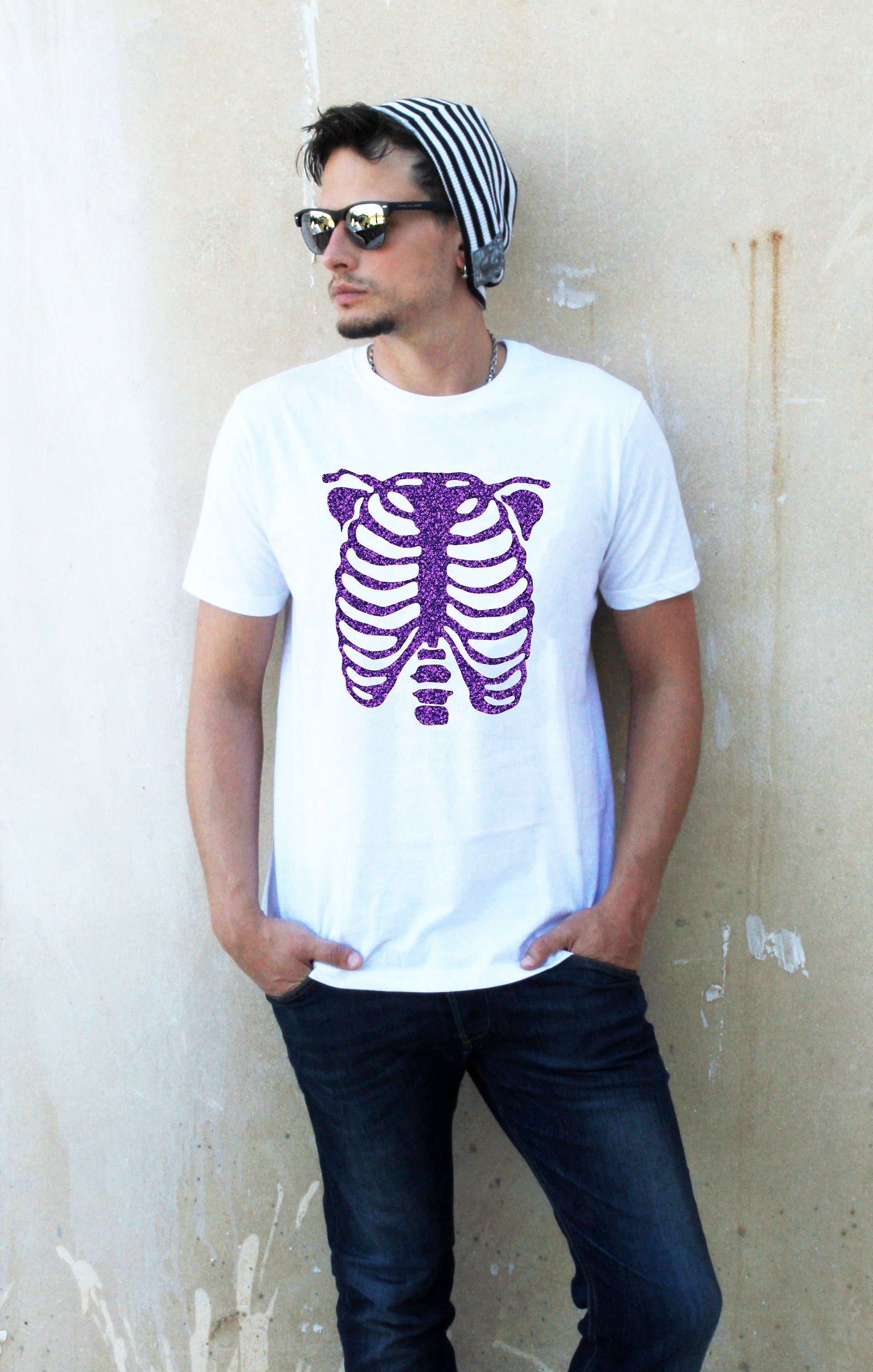 Handmade ribcage shirt Glitter skeleton shirt skeleton tshirt goth shirt | rib cage print skeleton t shirt | Unisex cyberpunk clothing