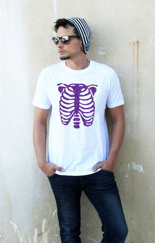 Handmade ribcage shirt Glitter skeleton shirt skeleton tshirt goth shirt | rib cage print skeleton t shirt | Unisex cyberpunk clothing