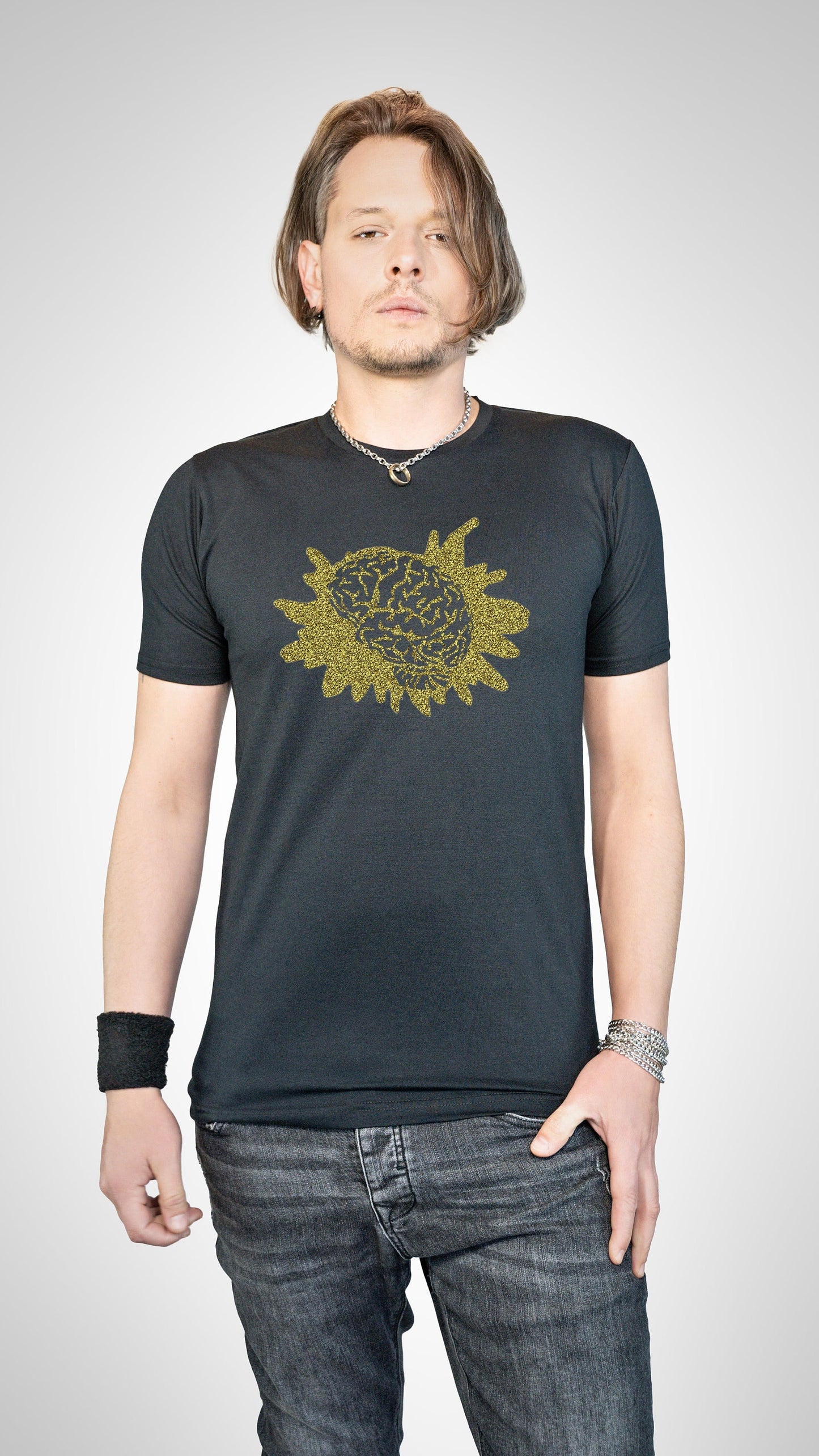Handmade Glitter print anatomy brain print T shirt | Unisex Halloween shirt goth shirt cyberpunk clothing