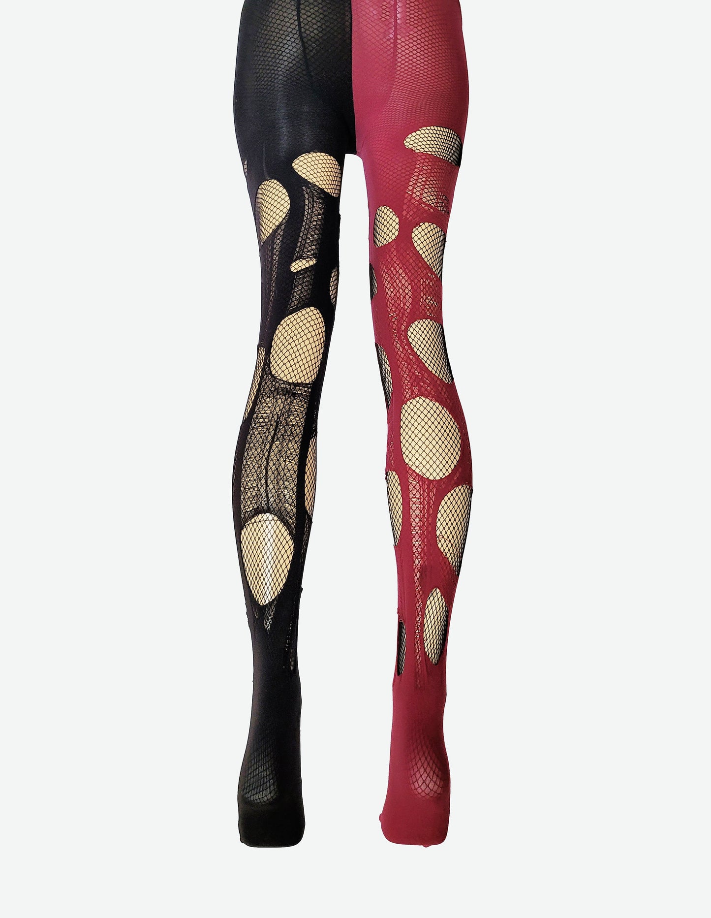 Blood Red Black Fishnet Tights Gothic Vampire Tights Distressed Alternative Halloween Tights Dark Witch Leggings Grunge Stockings