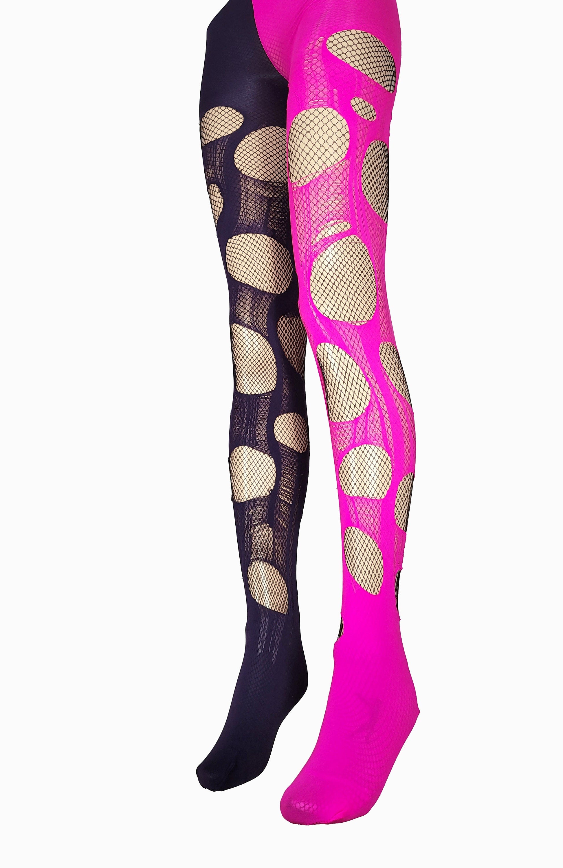 Pink purple fishnet tights torn stockings cosplay tights | Halloween tights ripped tights torn tights goth tights fishnet stockings