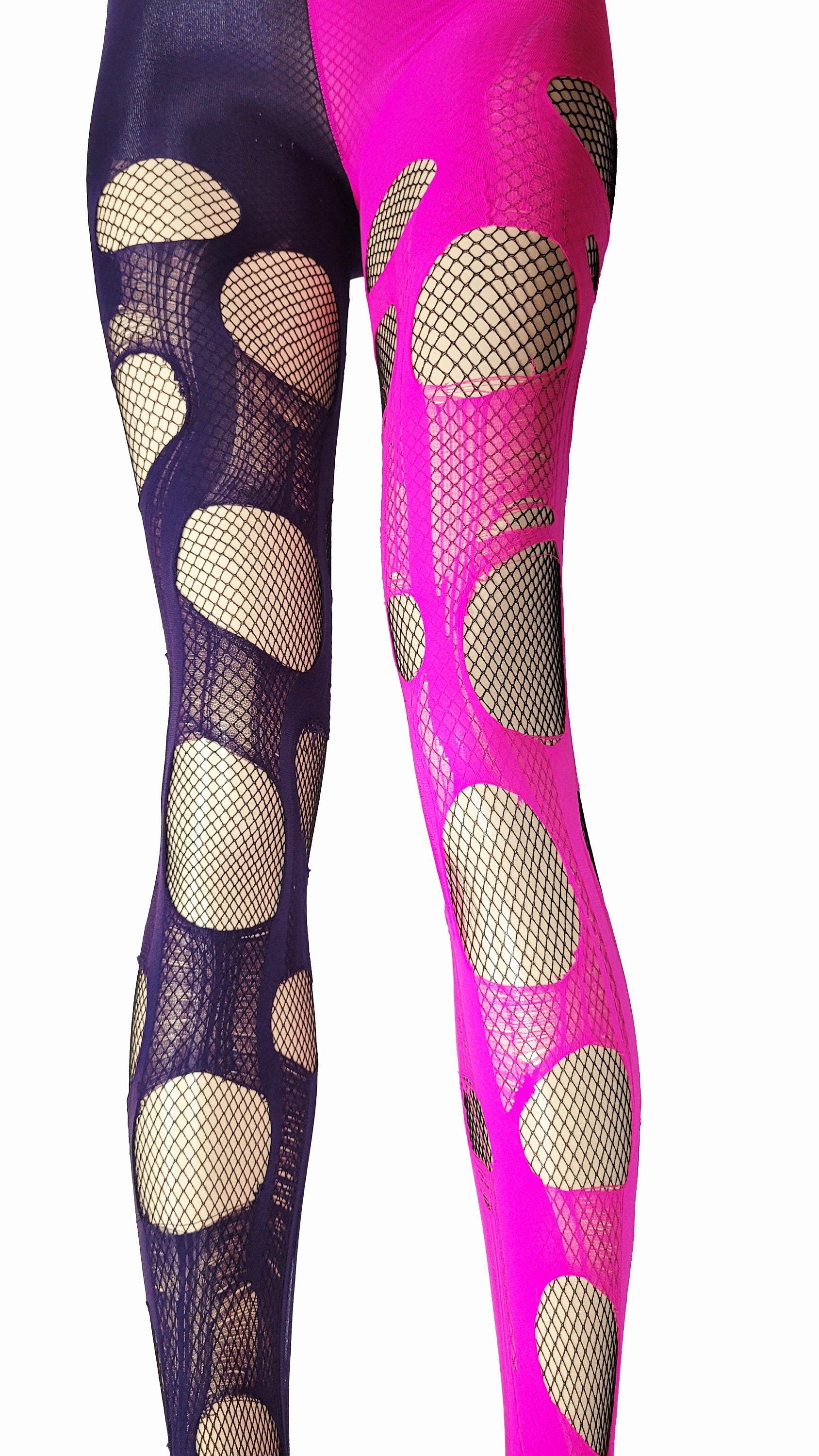 Pink purple fishnet tights torn stockings cosplay tights | Halloween tights ripped tights torn tights goth tights fishnet stockings