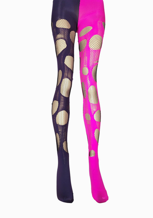 Pink purple fishnet tights torn stockings cosplay tights | Halloween tights ripped tights torn tights goth tights fishnet stockings