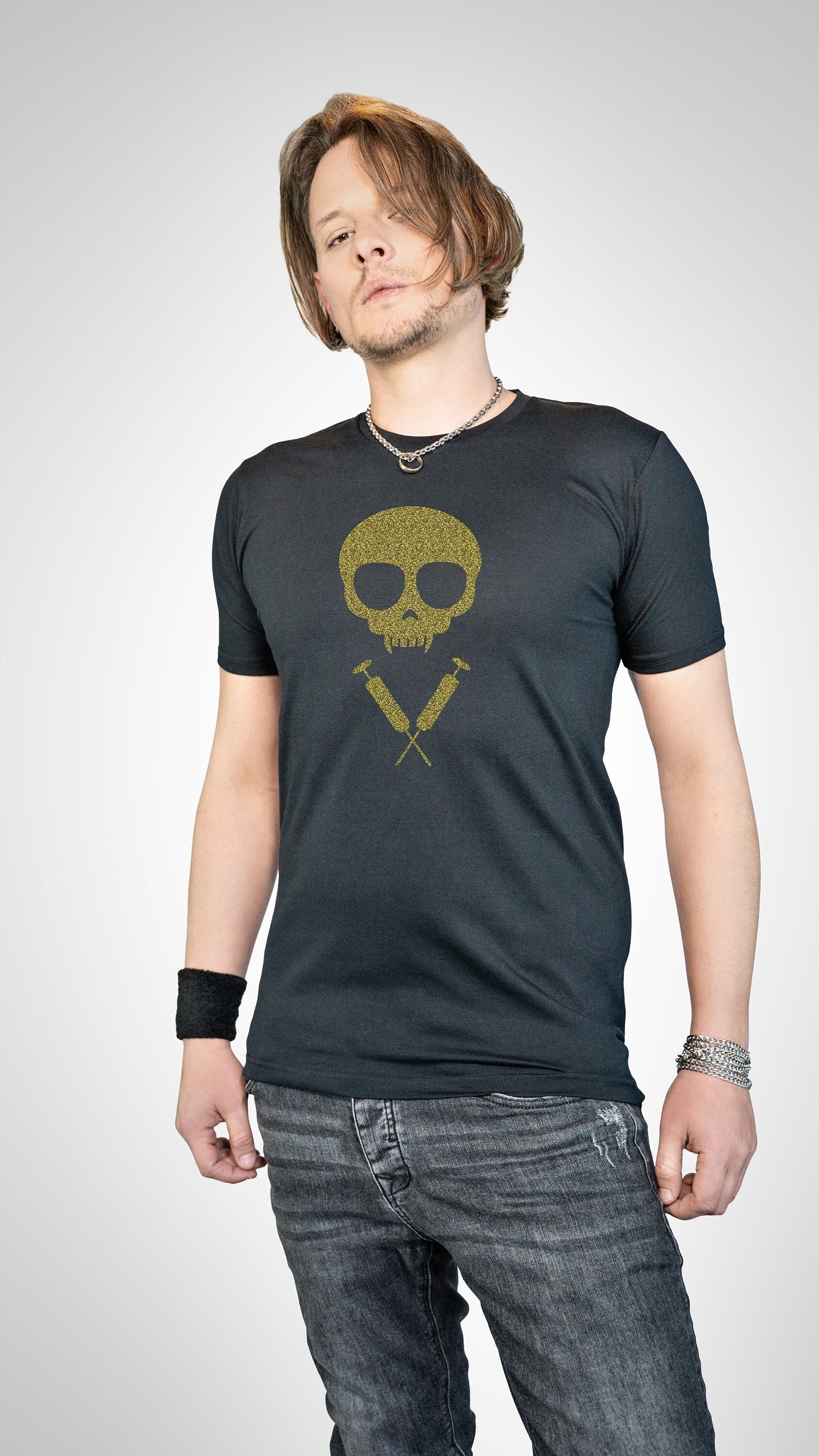 Handmade Glitter vampire shirt skull T shirt skull shirt | Unisex Halloween shirt goth shirt cyberpunk clothing