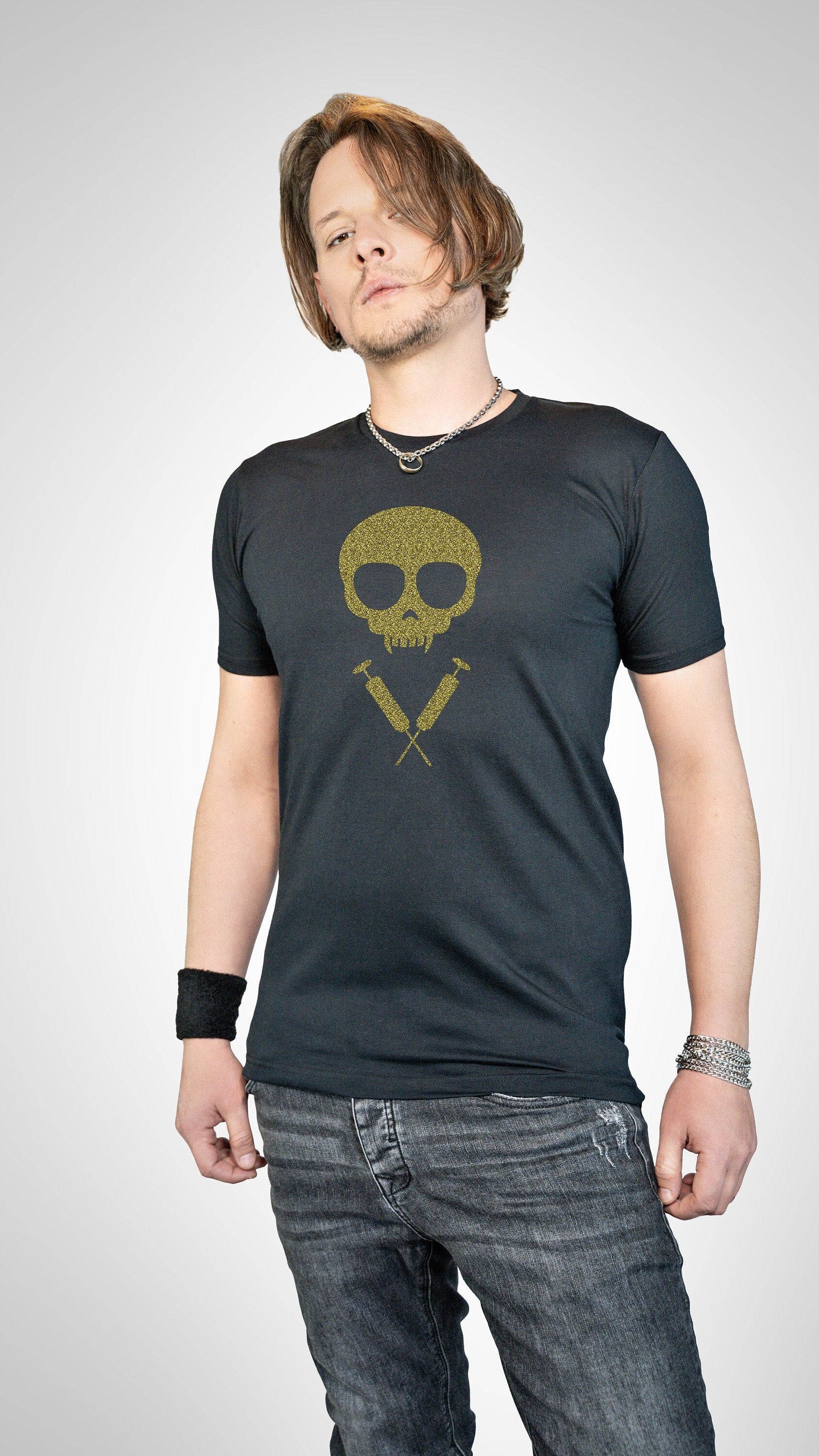 Handmade Glitter vampire shirt skull T shirt skull shirt | Unisex Halloween shirt goth shirt cyberpunk clothing