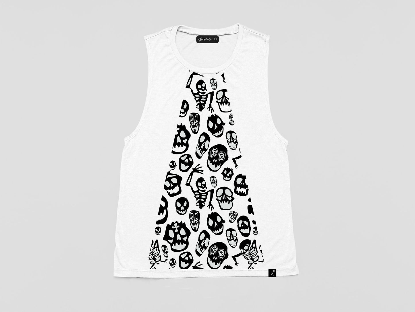 Unisex horror print skull top goth tank top | skull print biker shirt | skeleton print skeleton tshirt muscle top