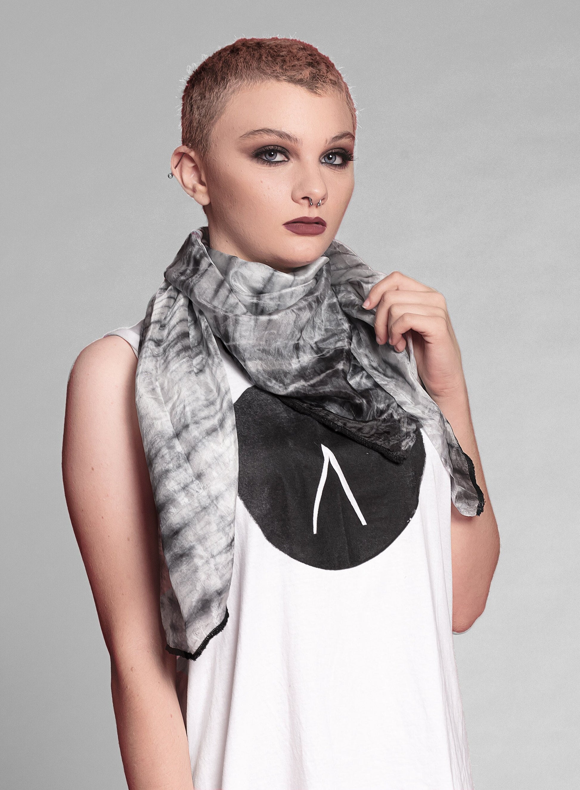 black white silk scarf silk hair scarf silk neck scarf hand dyed silk scarf tie dye scarf lightweight scarf silk head scarf silk scarf women
